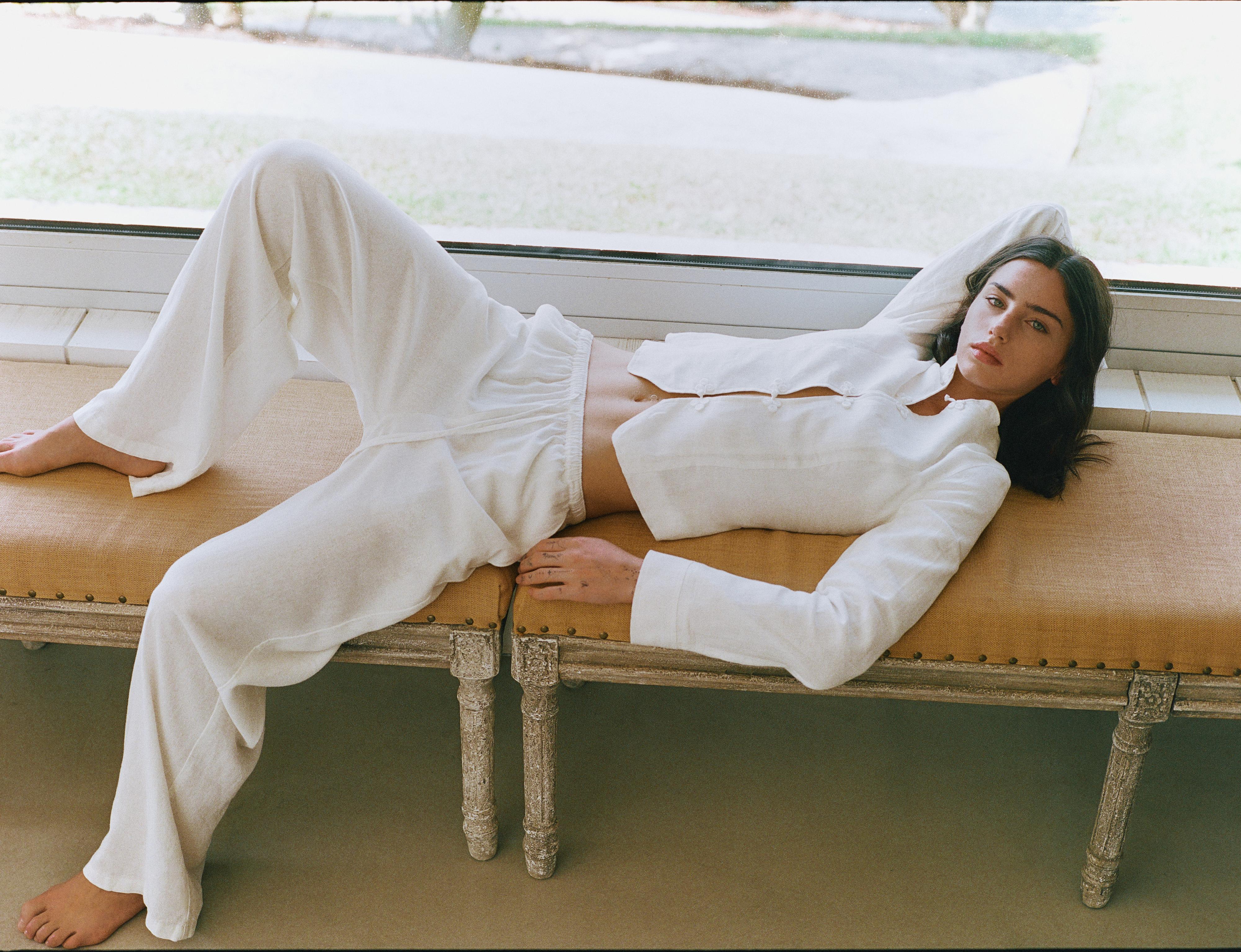 100% linen toggle jacket — White