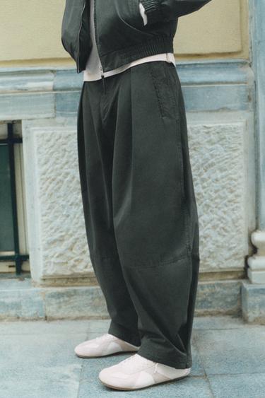 Darted barrel-leg trousers — Bluish green 4