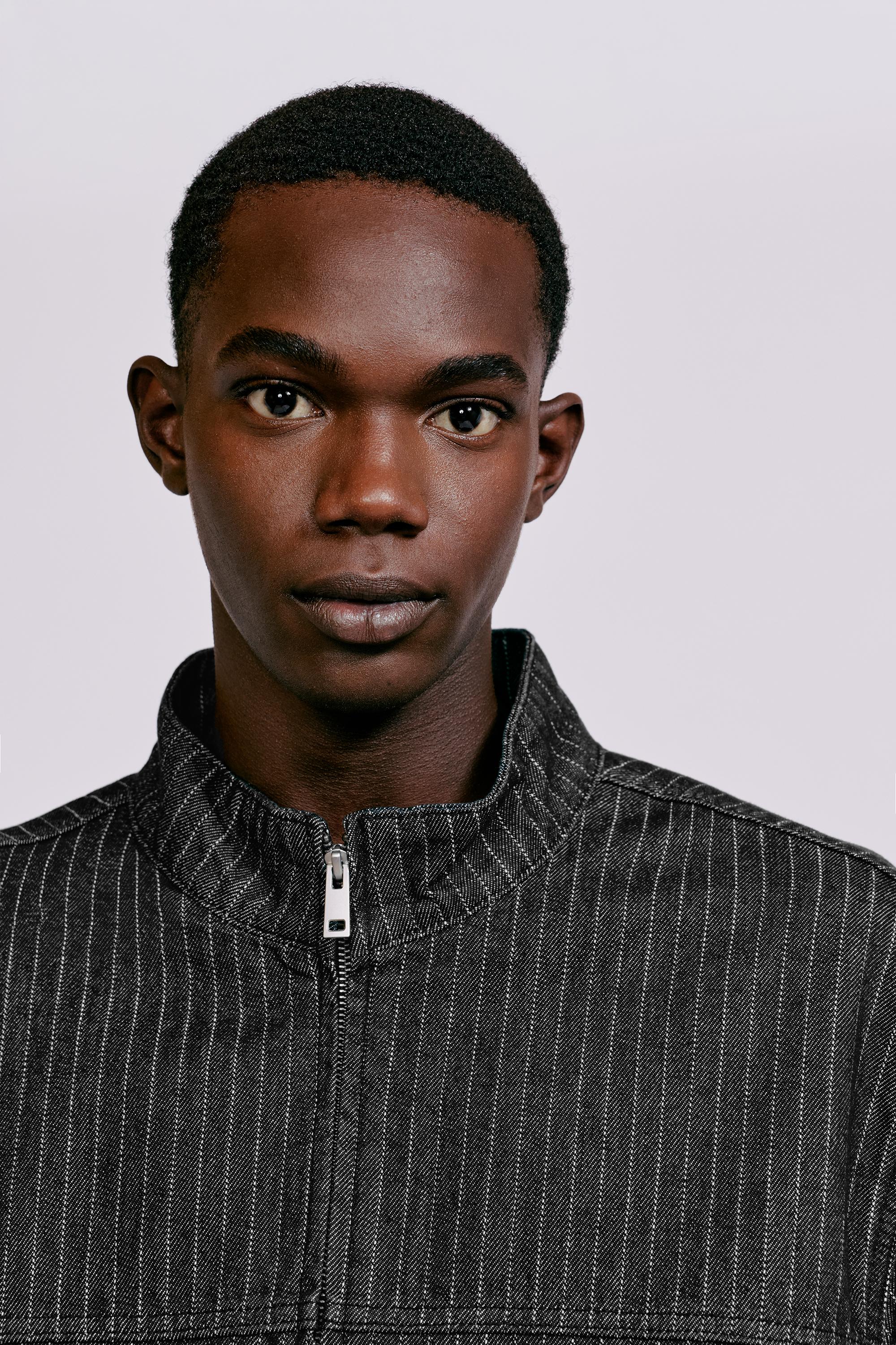 Striped denim jacket — Black