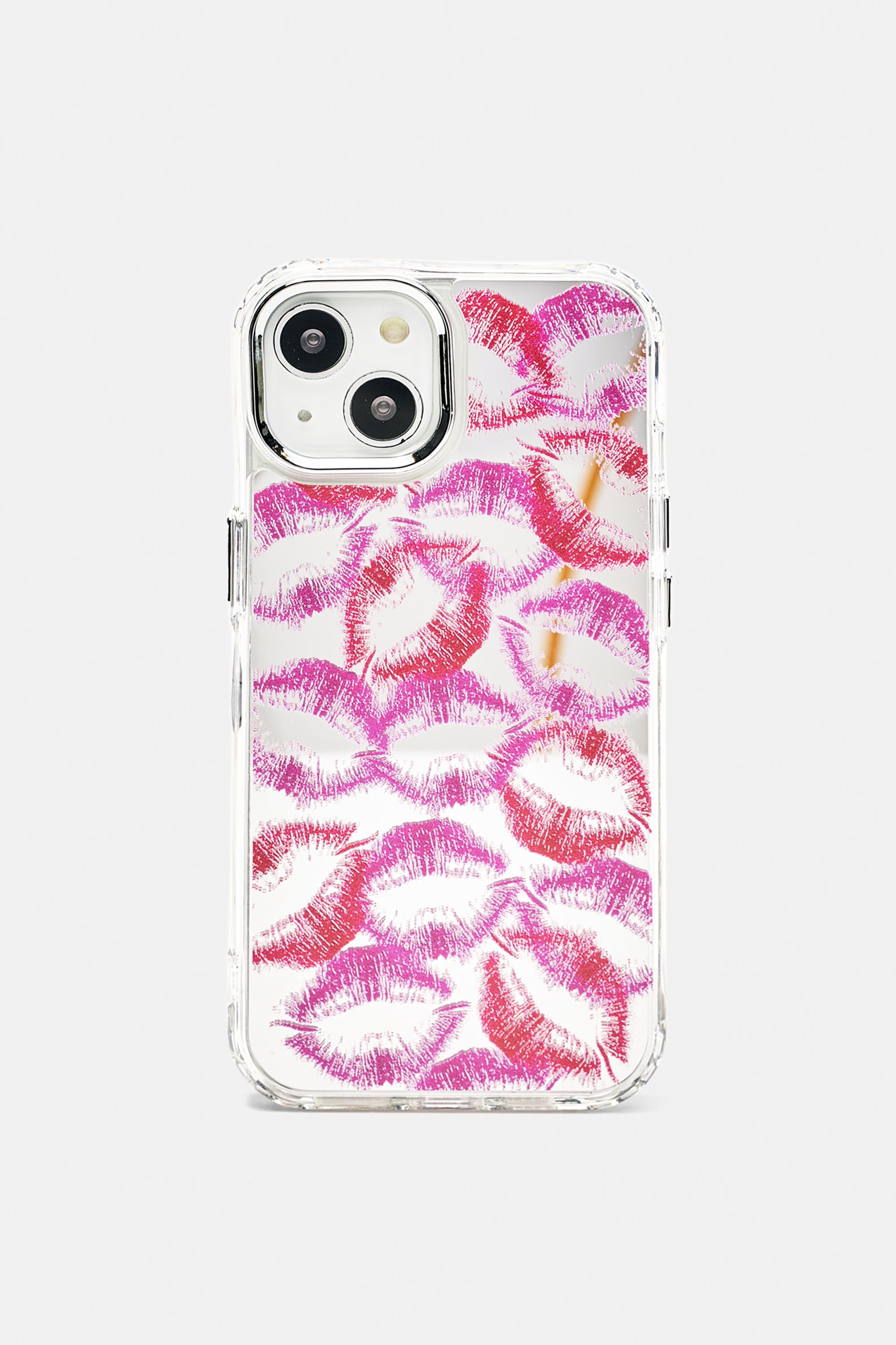 Kiss print mirrored iPhone case — Fuchsia