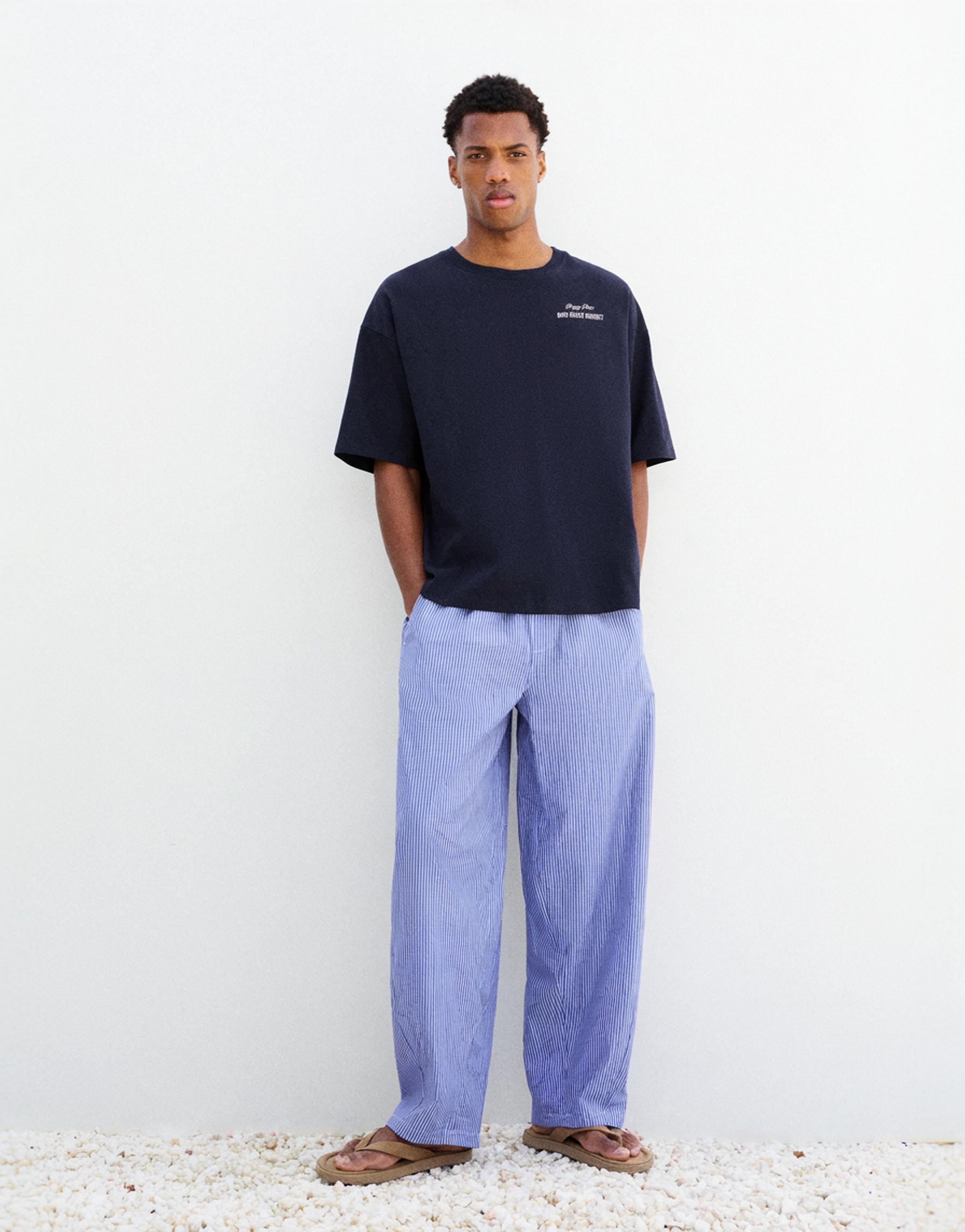 Relaxed fit striped pyjama-style trousers — Blue