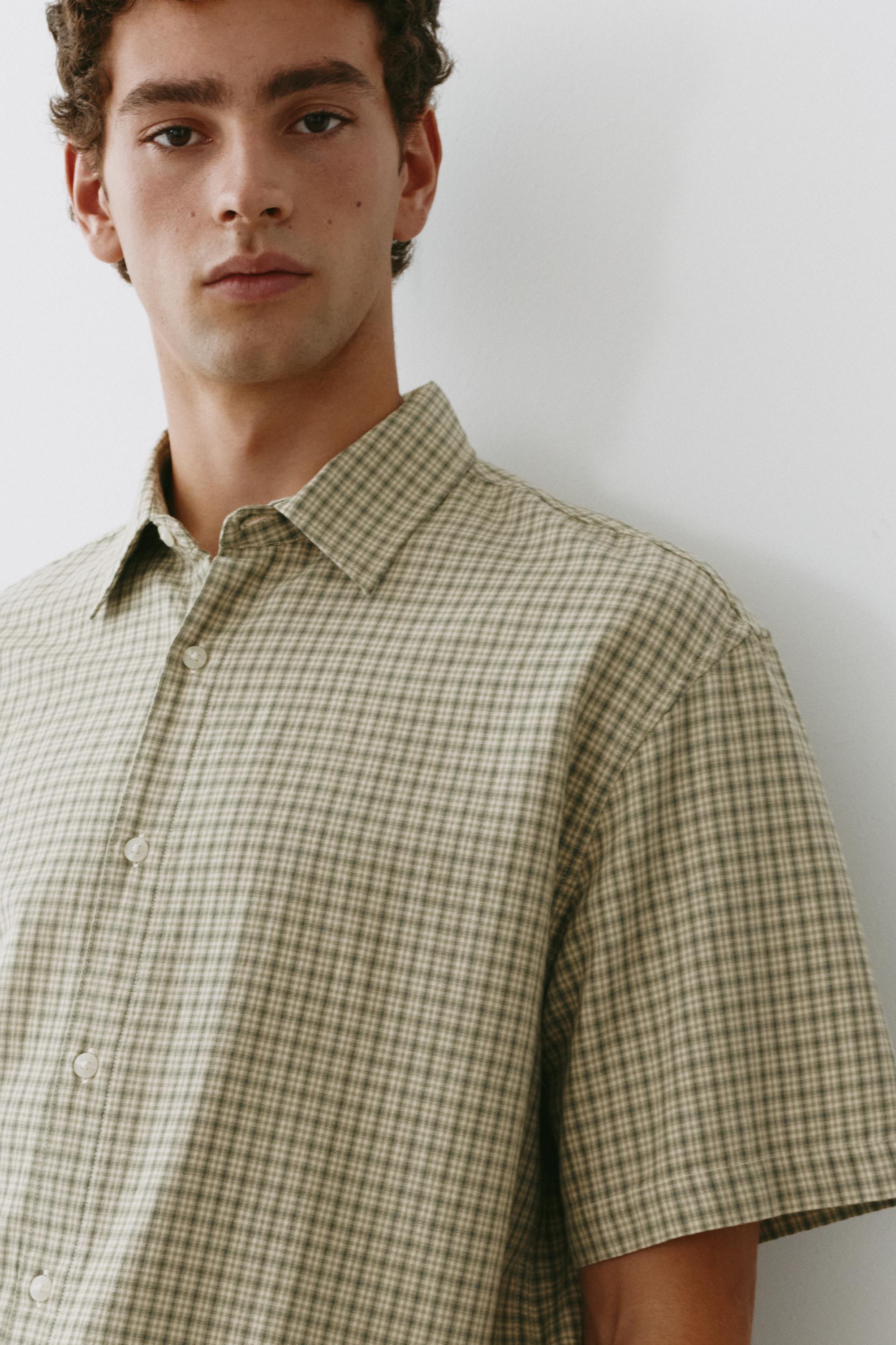 Short sleeve check shirt — Green/Ecru