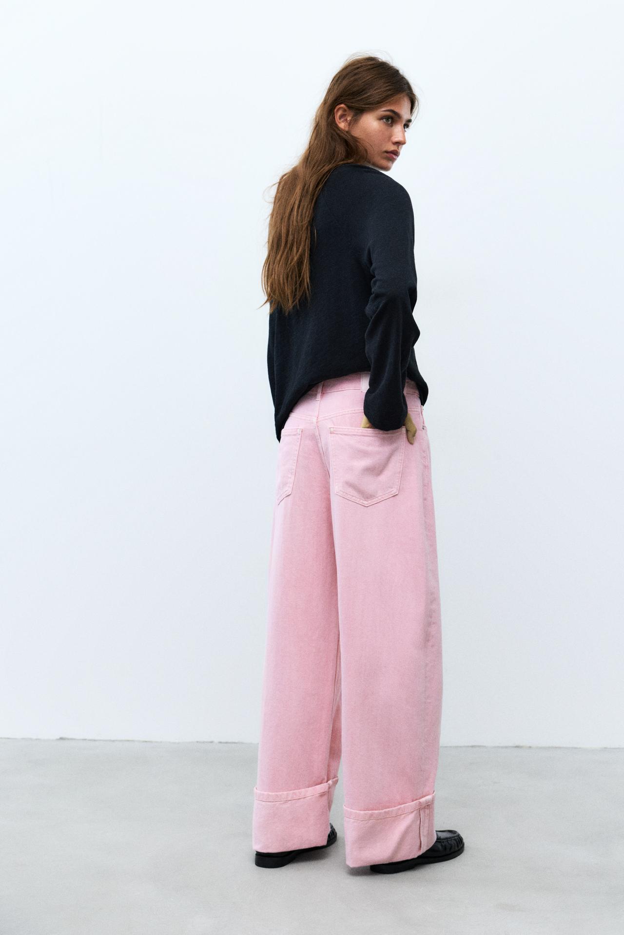 Baggy jeans with turn-up hems — Pink