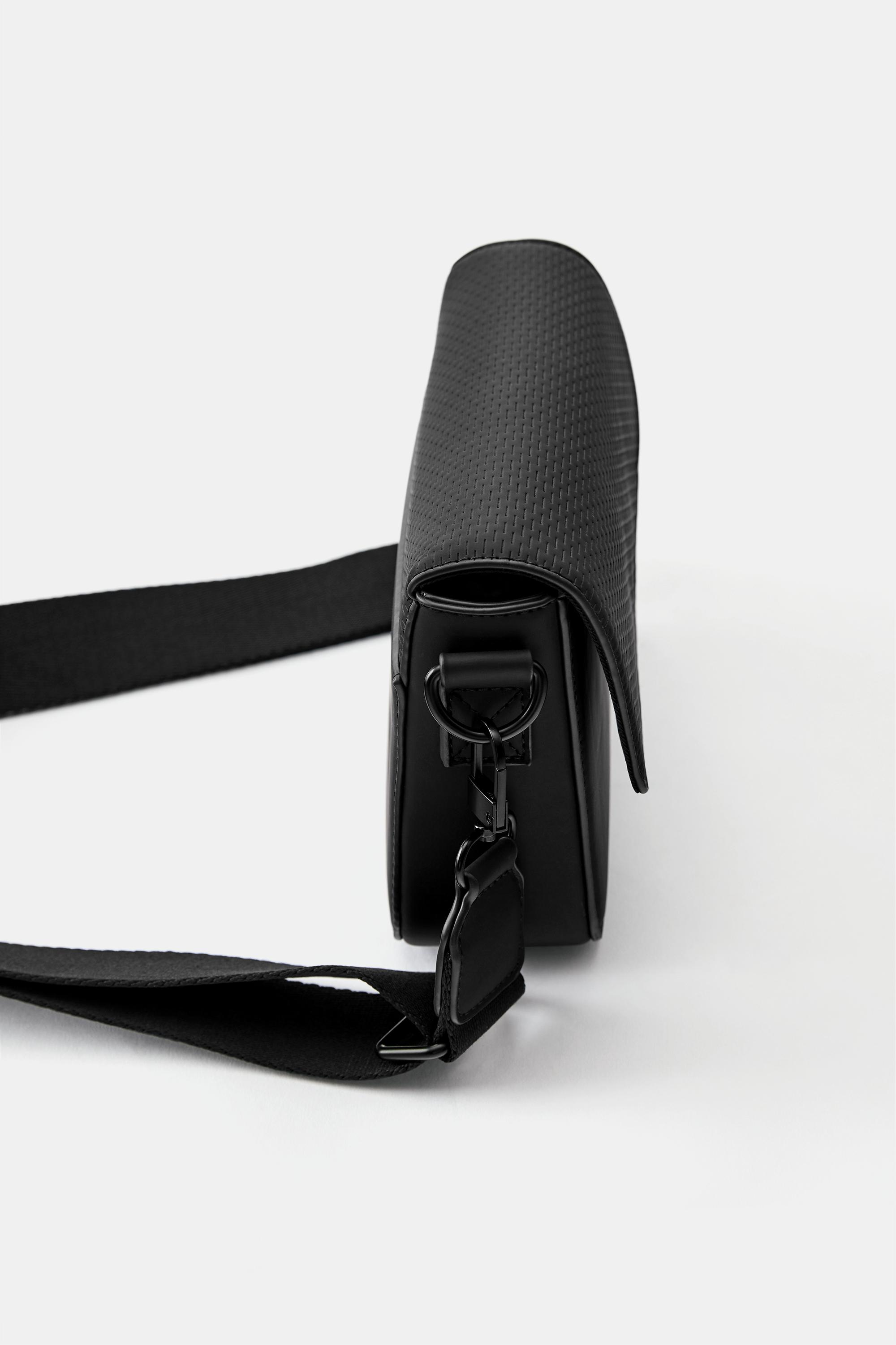 Rubberised textured crossbody bag — Black