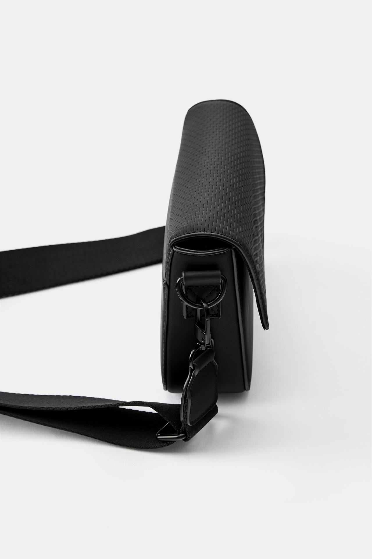 Rubberised textured crossbody bag — Black
