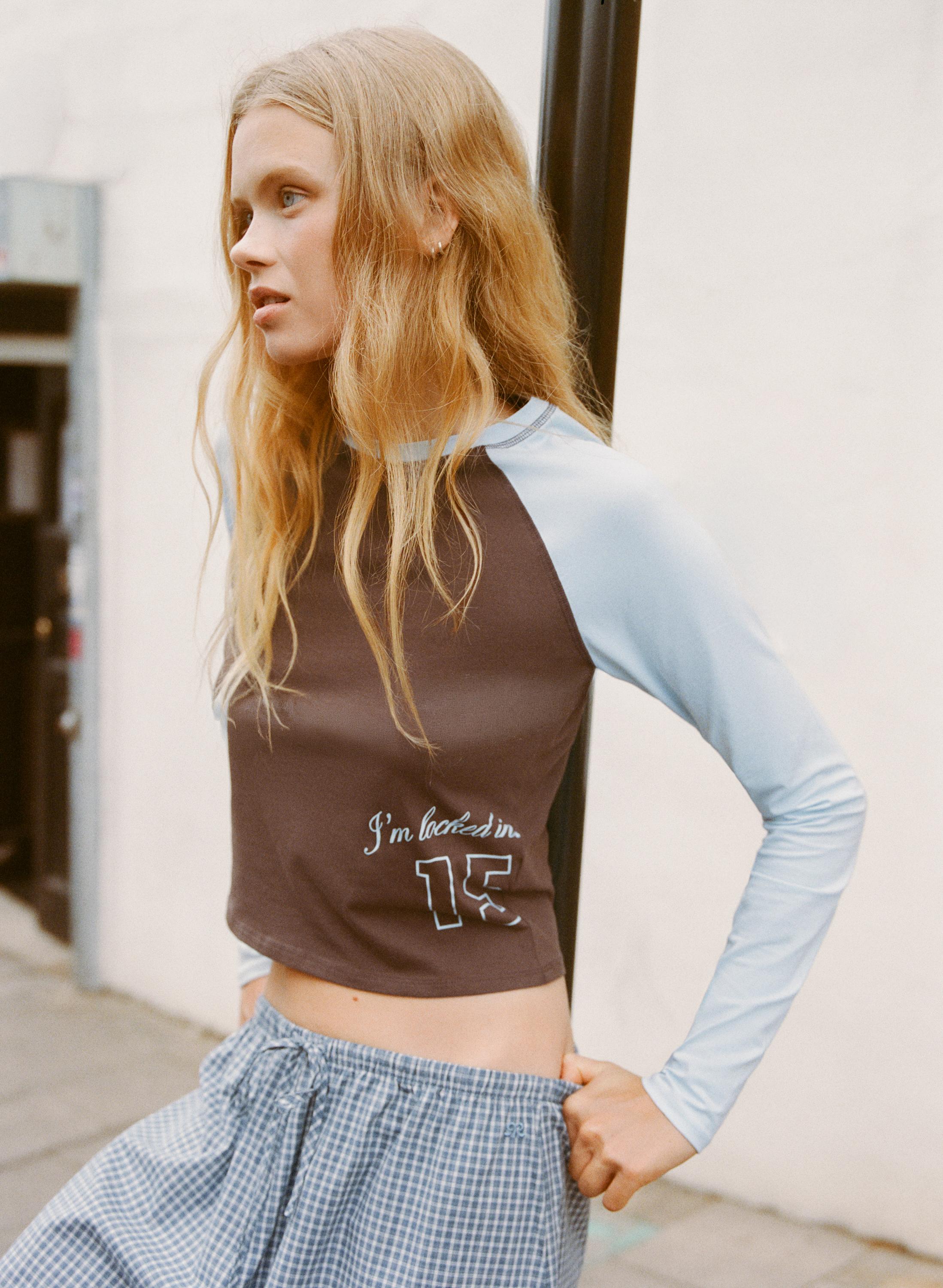 Number print raglan T-shirt — Brown