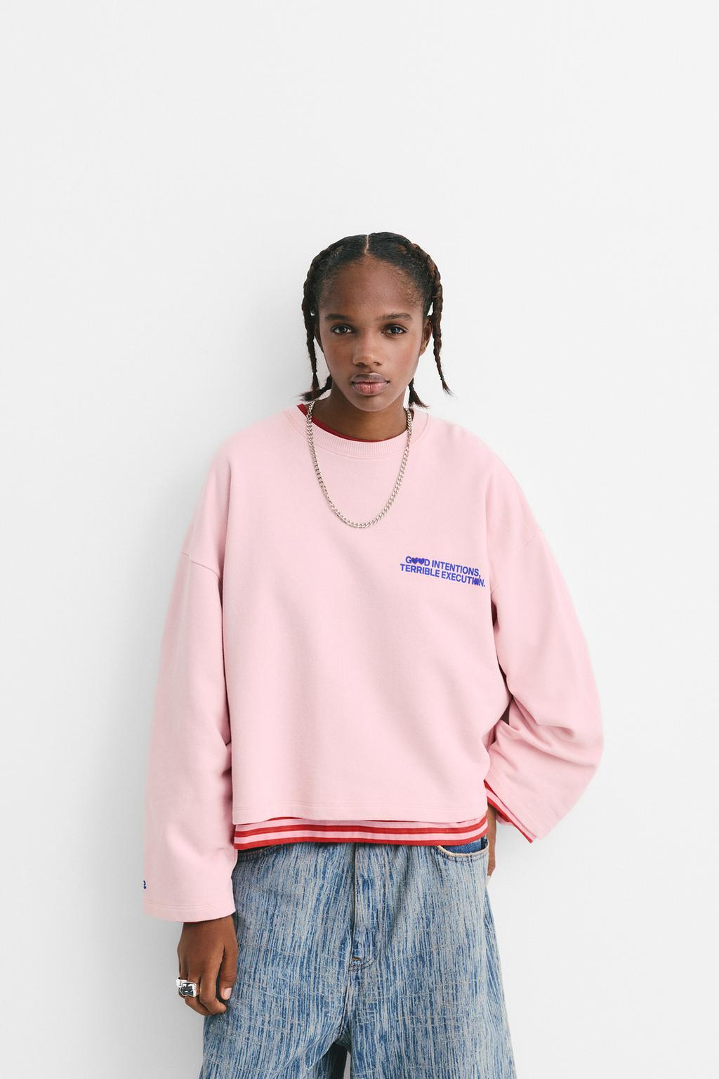 Pink sweatshirt with slogan pull&bear