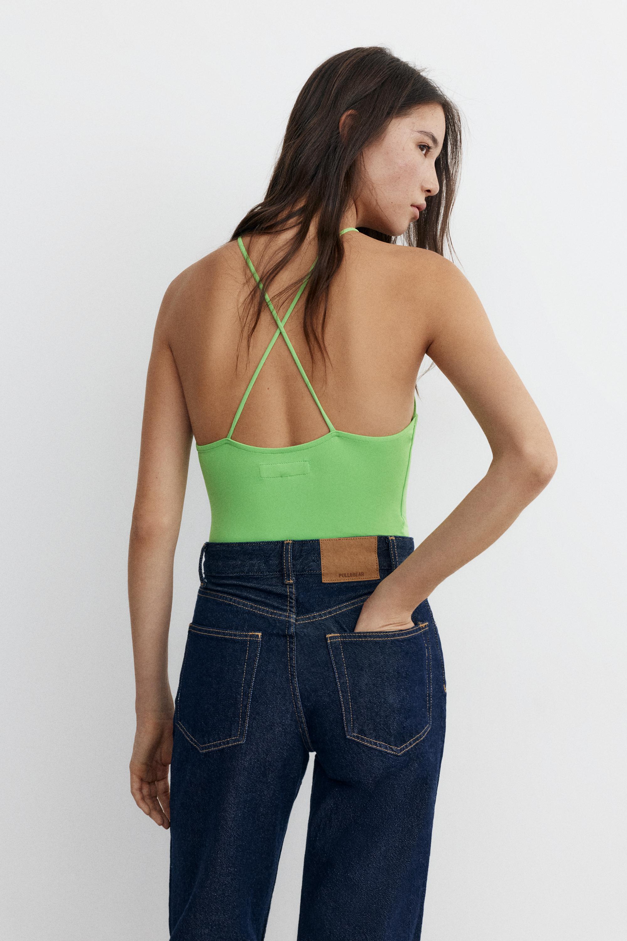 Halter strappy bodysuit — Apple green