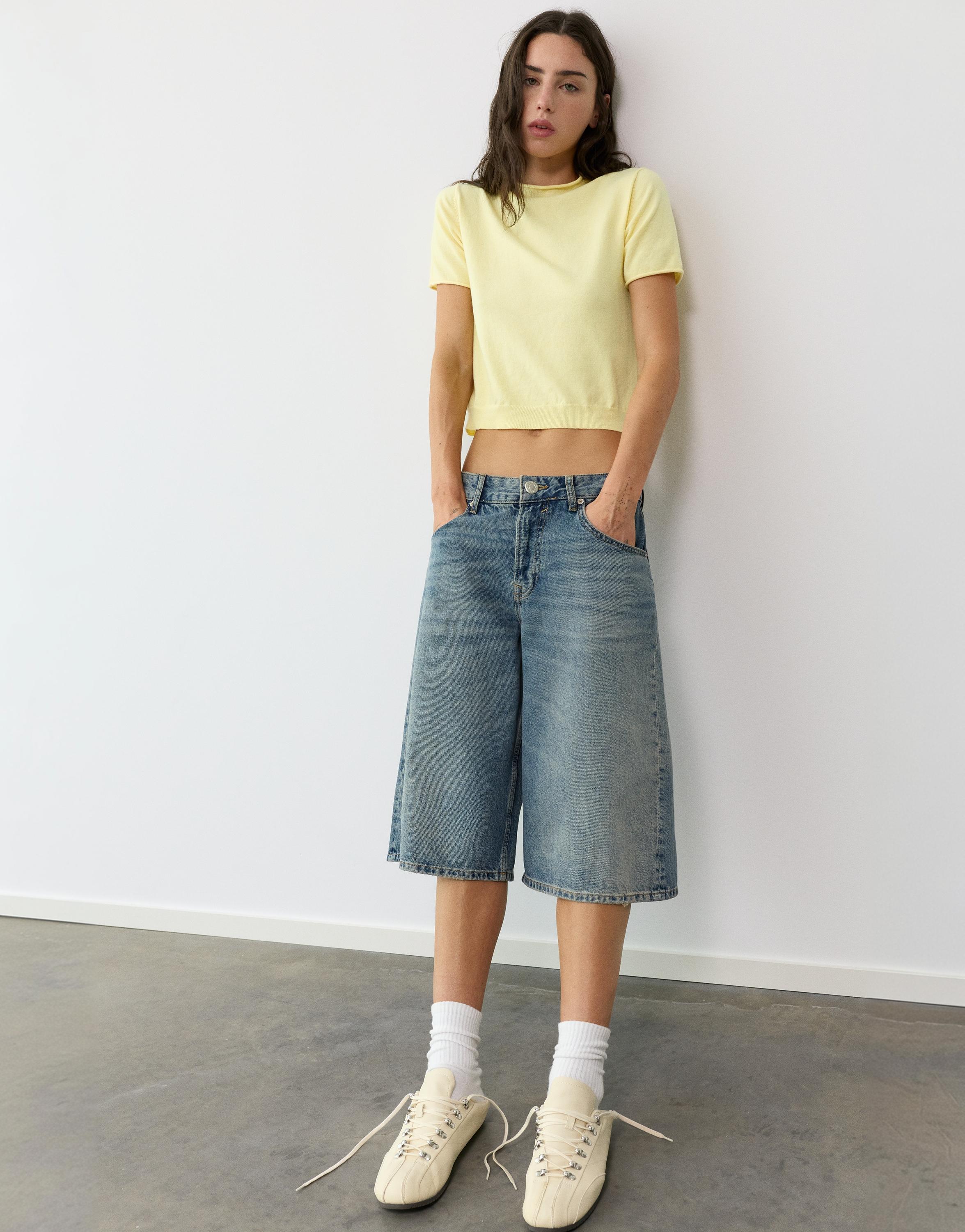 Fine knit short sleeve T-shirt — Yellow