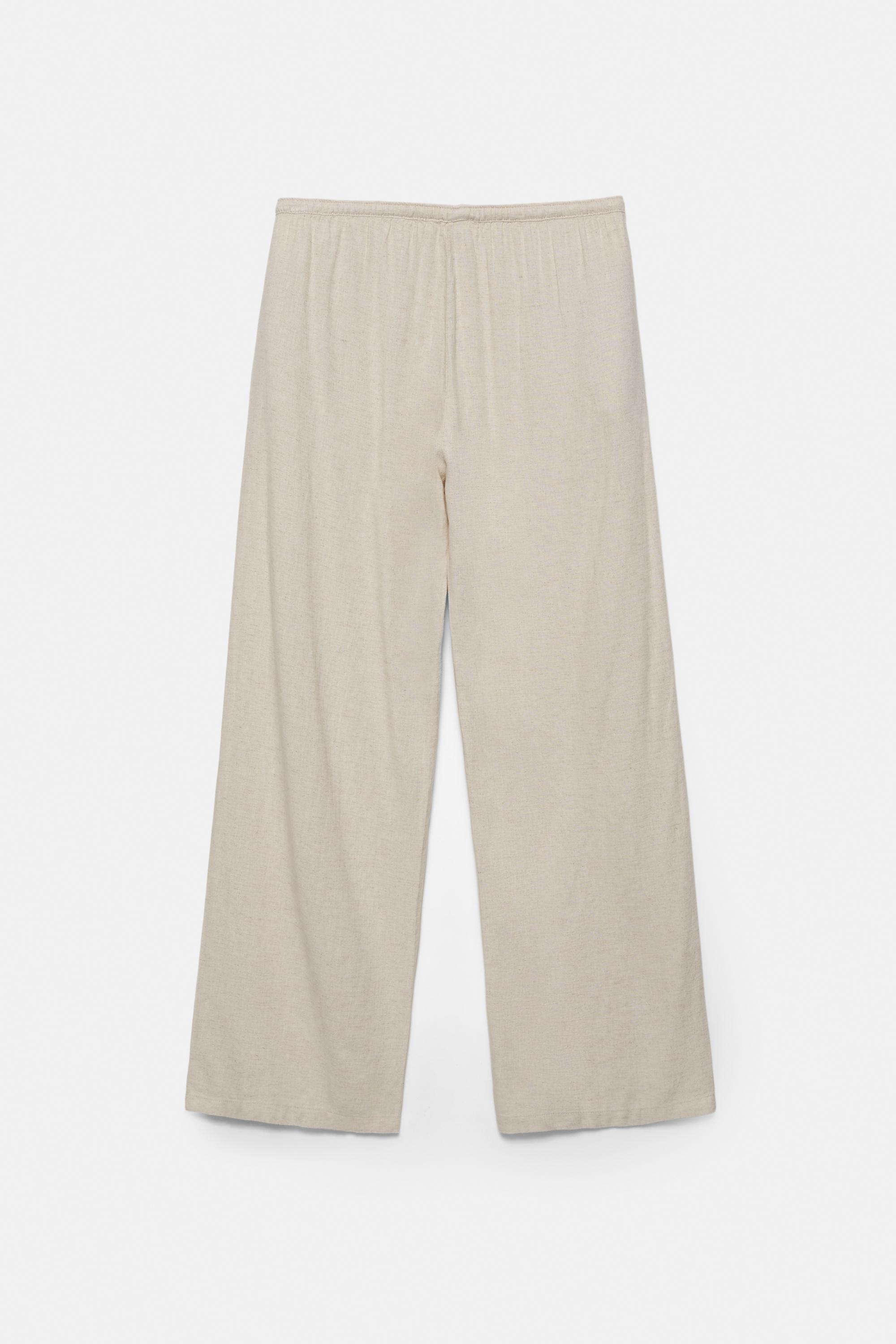 Flowy trousers with linen — Beige
