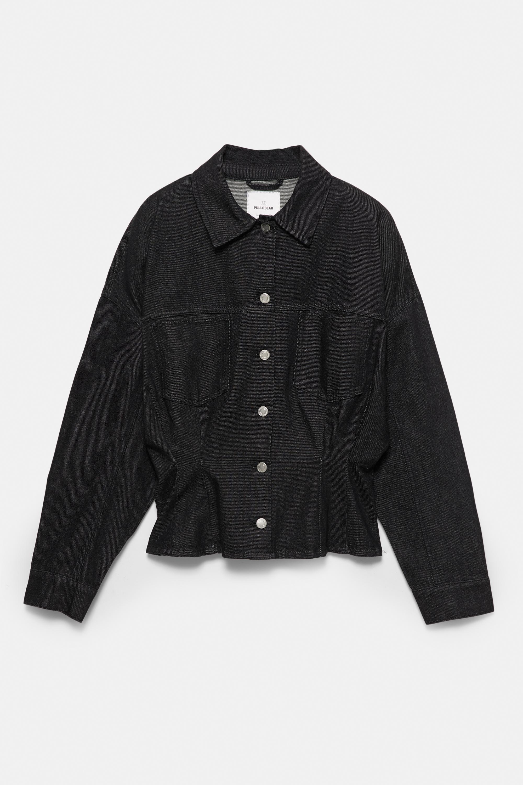 Fitted denim shirt with pleats — Black
