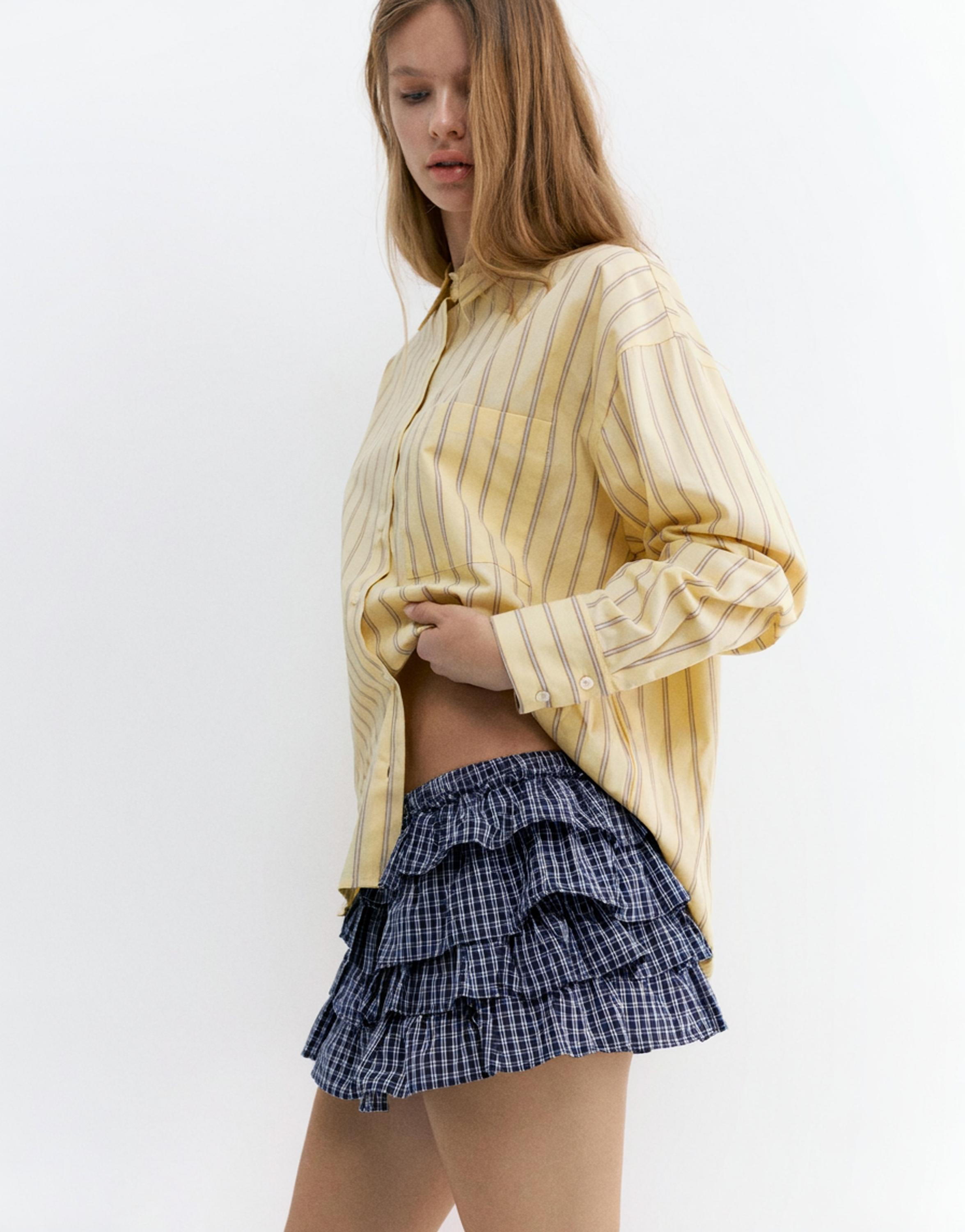 Kareli fırfırlı şort etek - Görsel 6