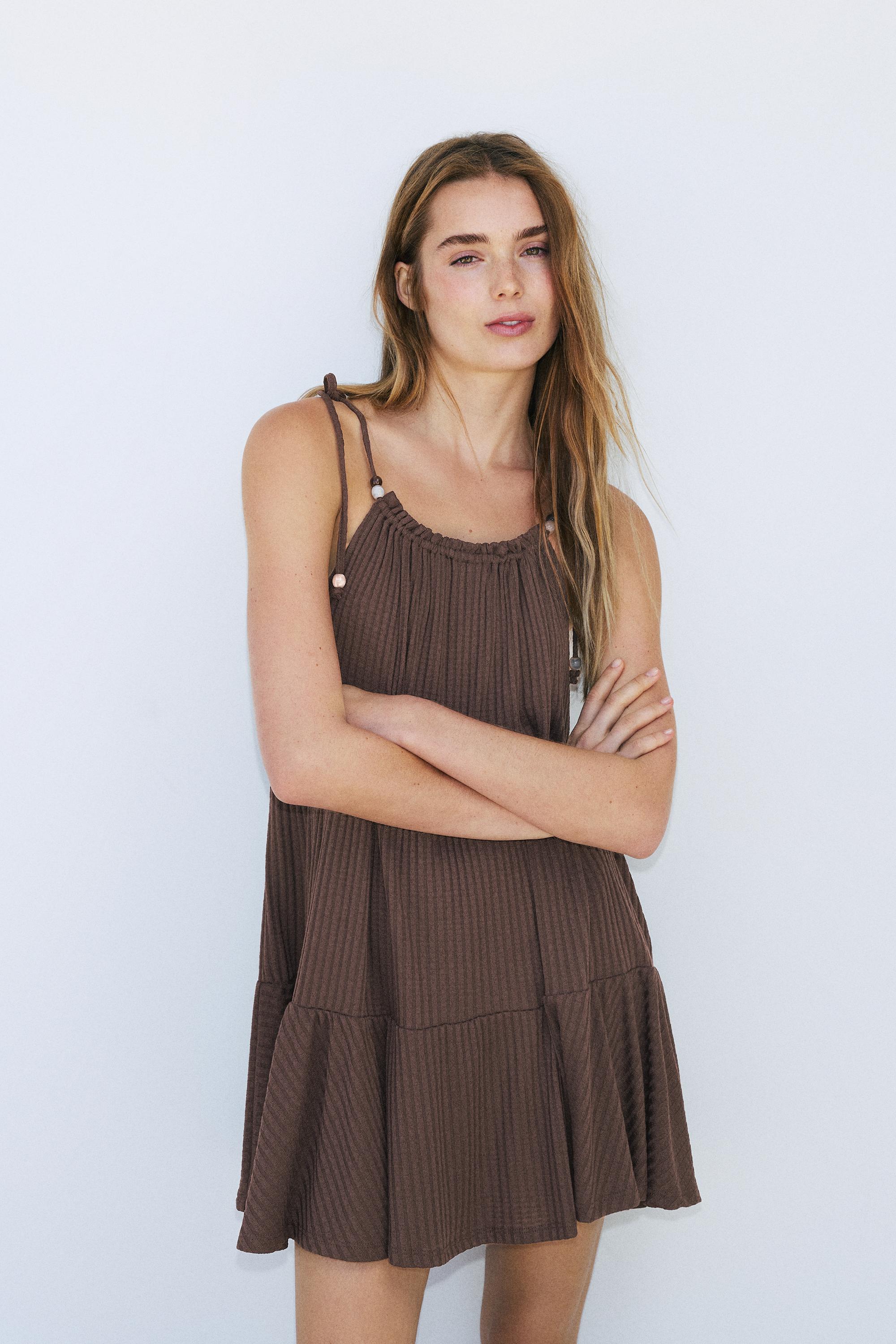 Paneled strappy dress — Brown