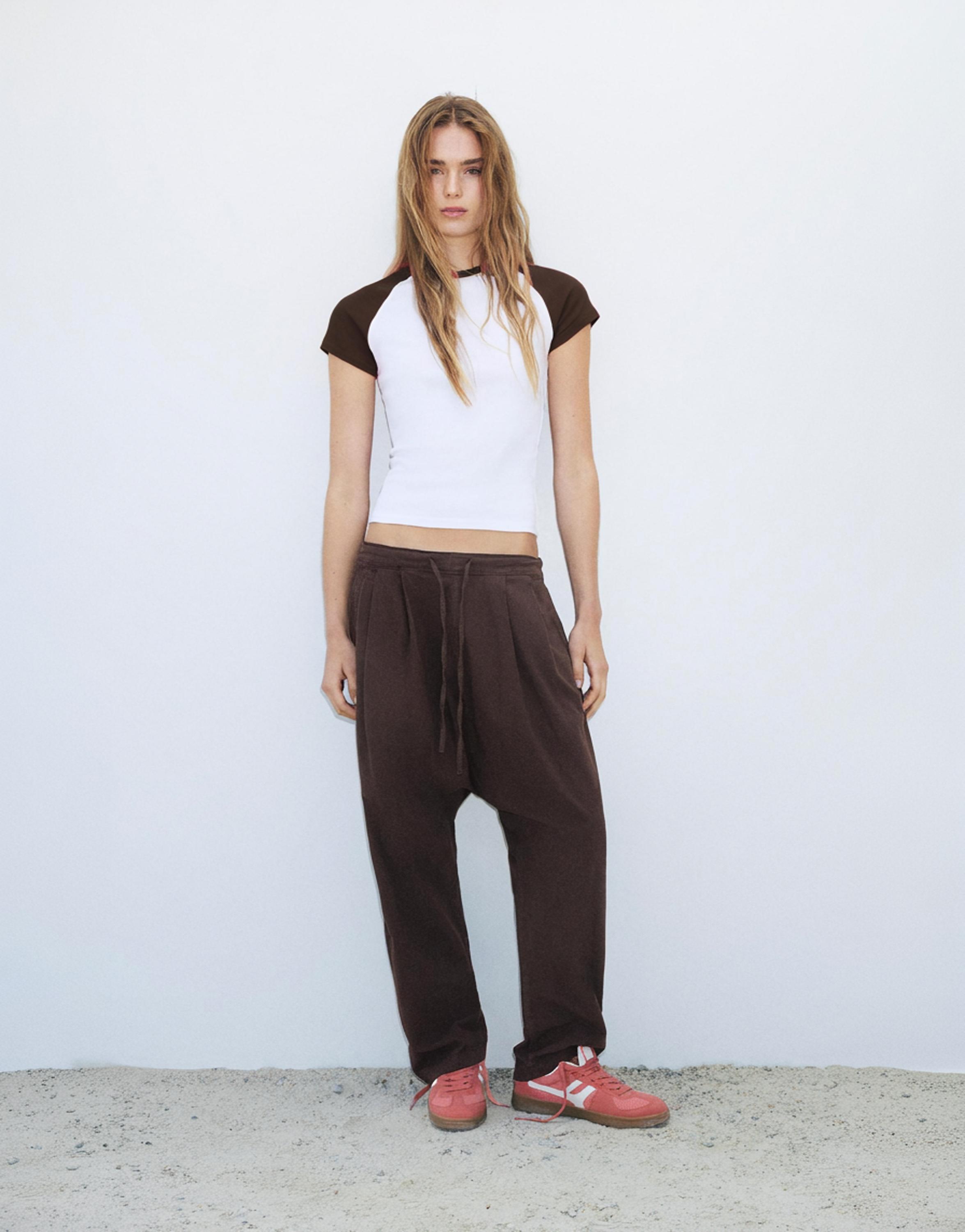 Baggy sarouel trousers with drawstring — Brown