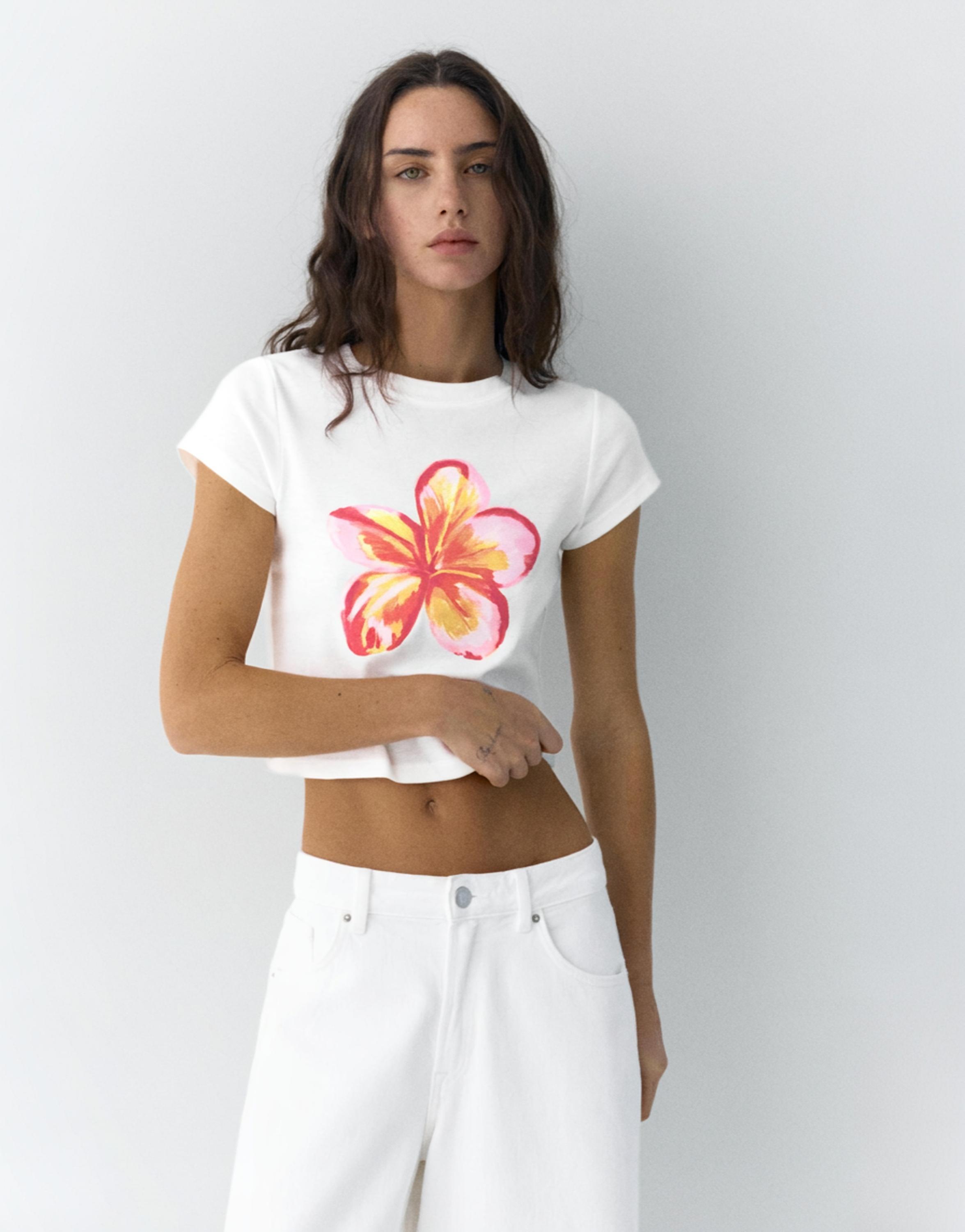Hibiscus floral graphic T-shirt — Ice