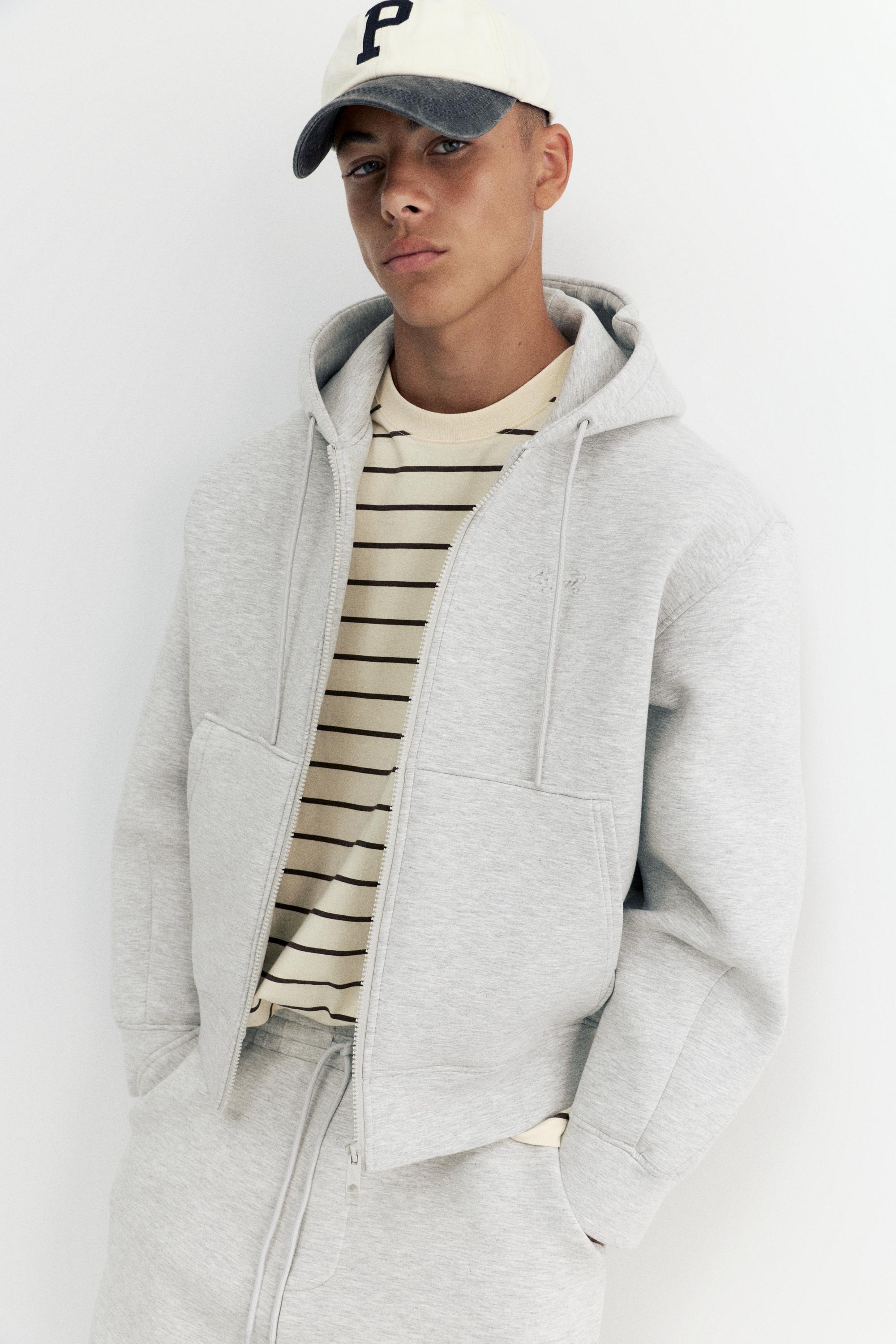 Neoprene-effect zip-up hoodie — Grey marl