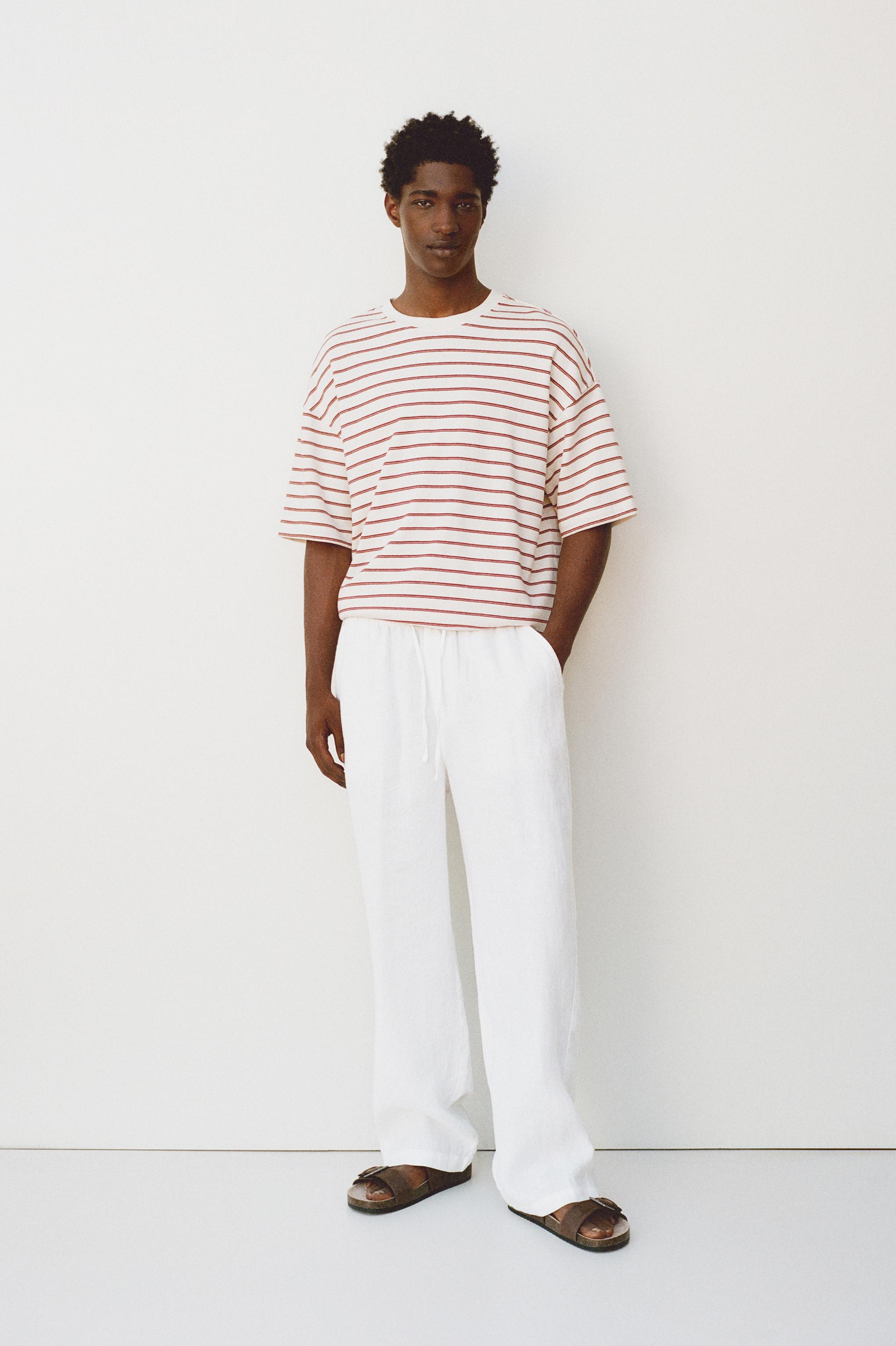 100% linen jogger trousers — White