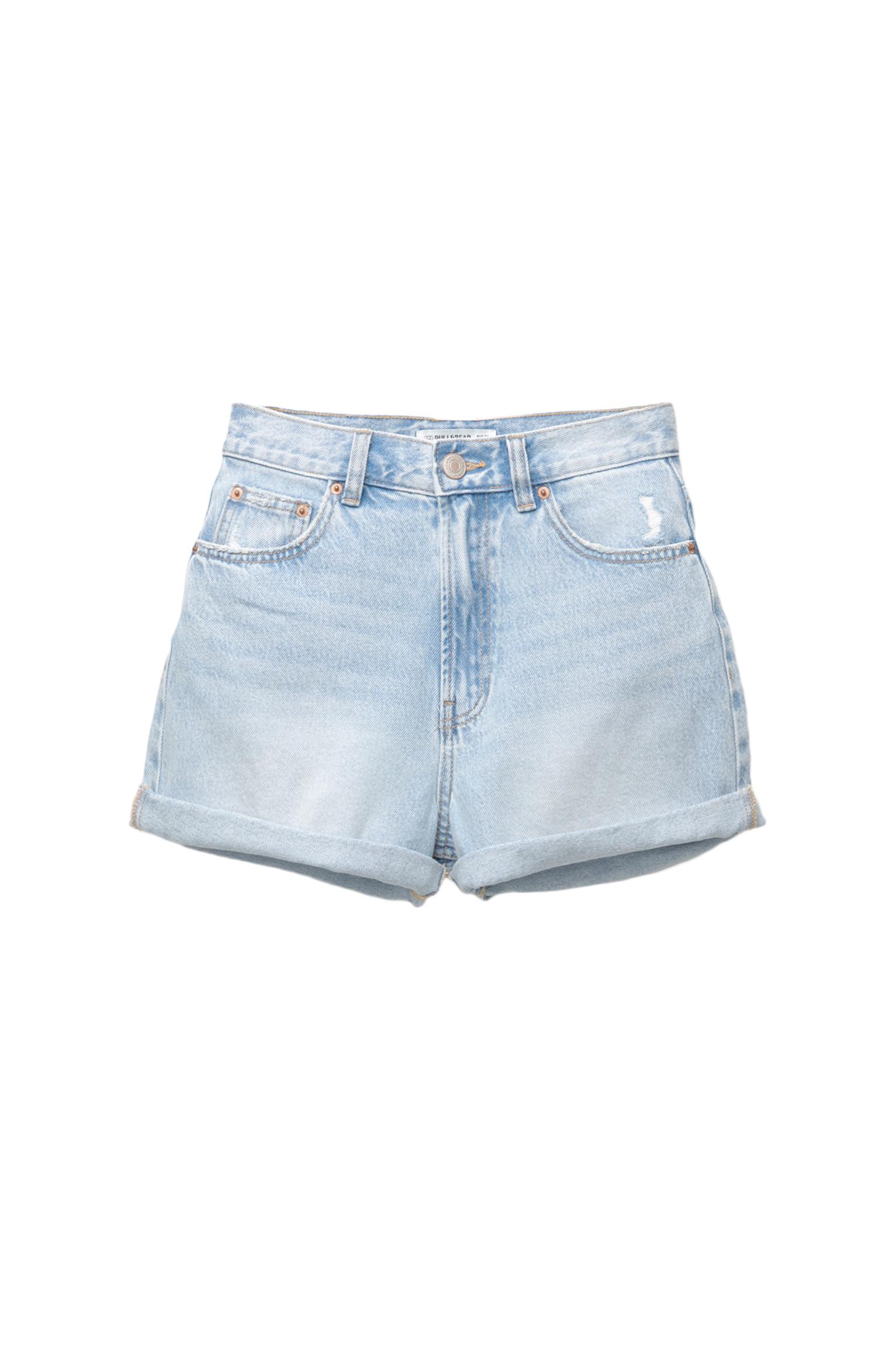 Mom fit paçası kıvrık denim şort - Görsel 4