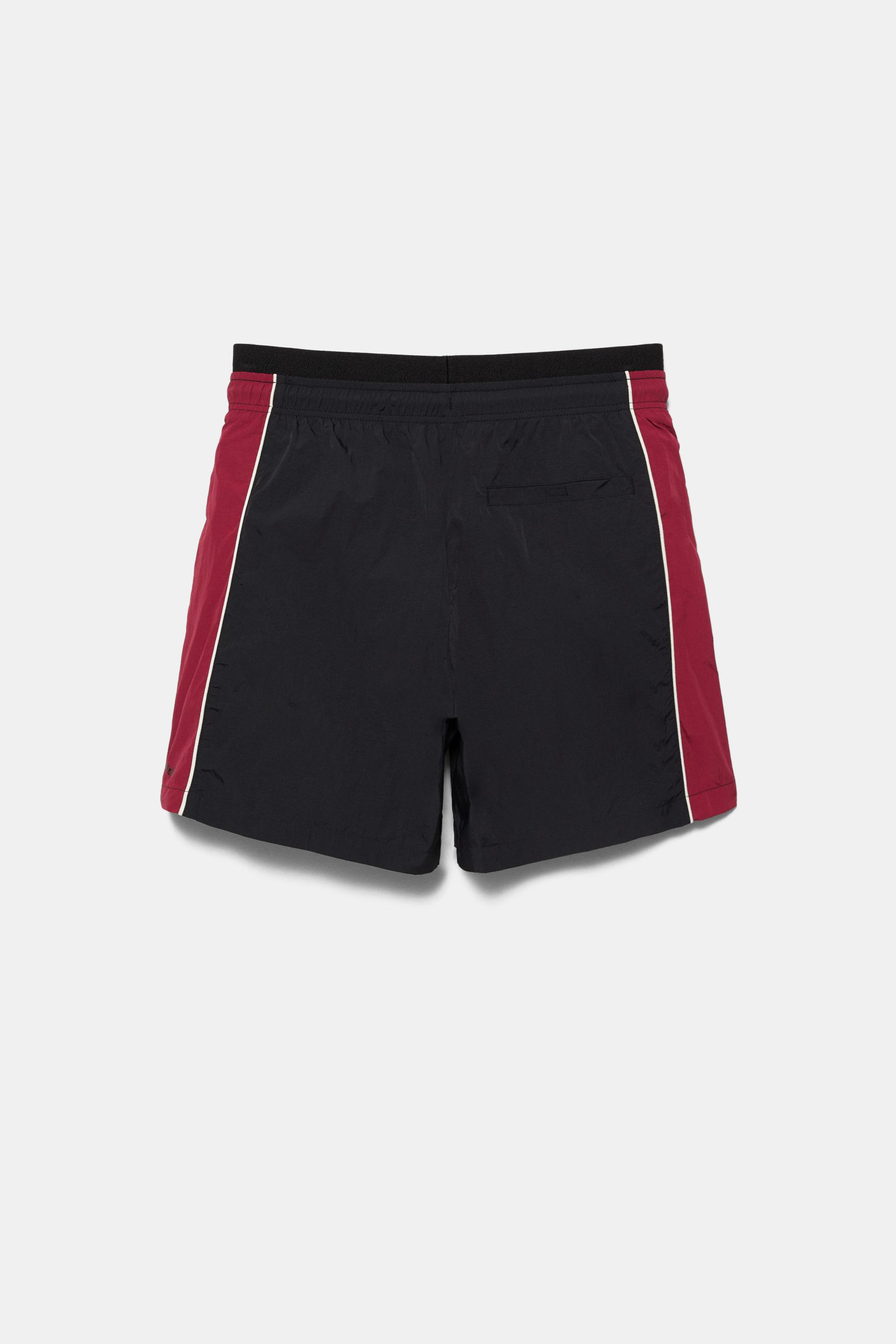 Panelled swimming trunks — Burgundy