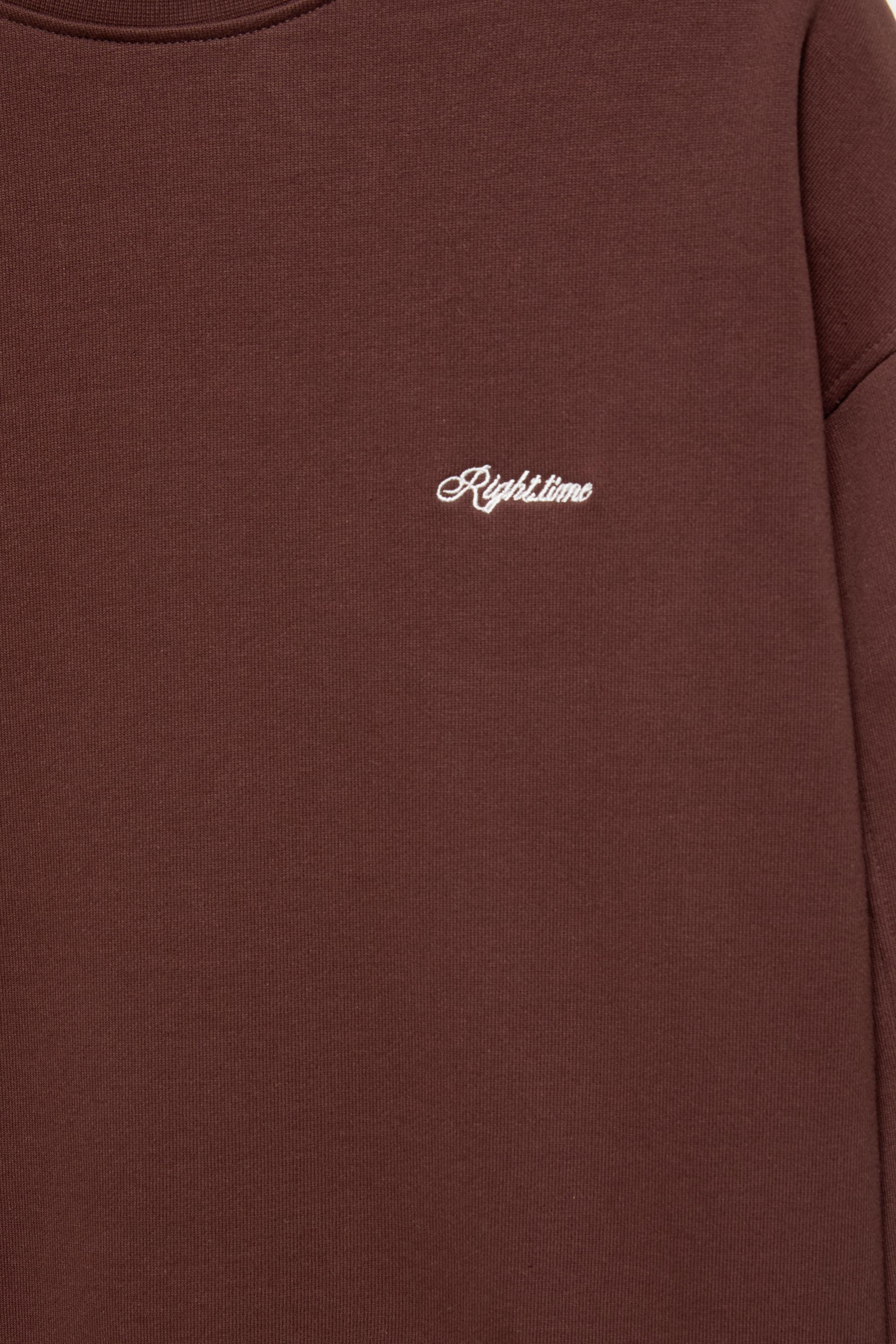 Embroidered round neck sweatshirt — Brown