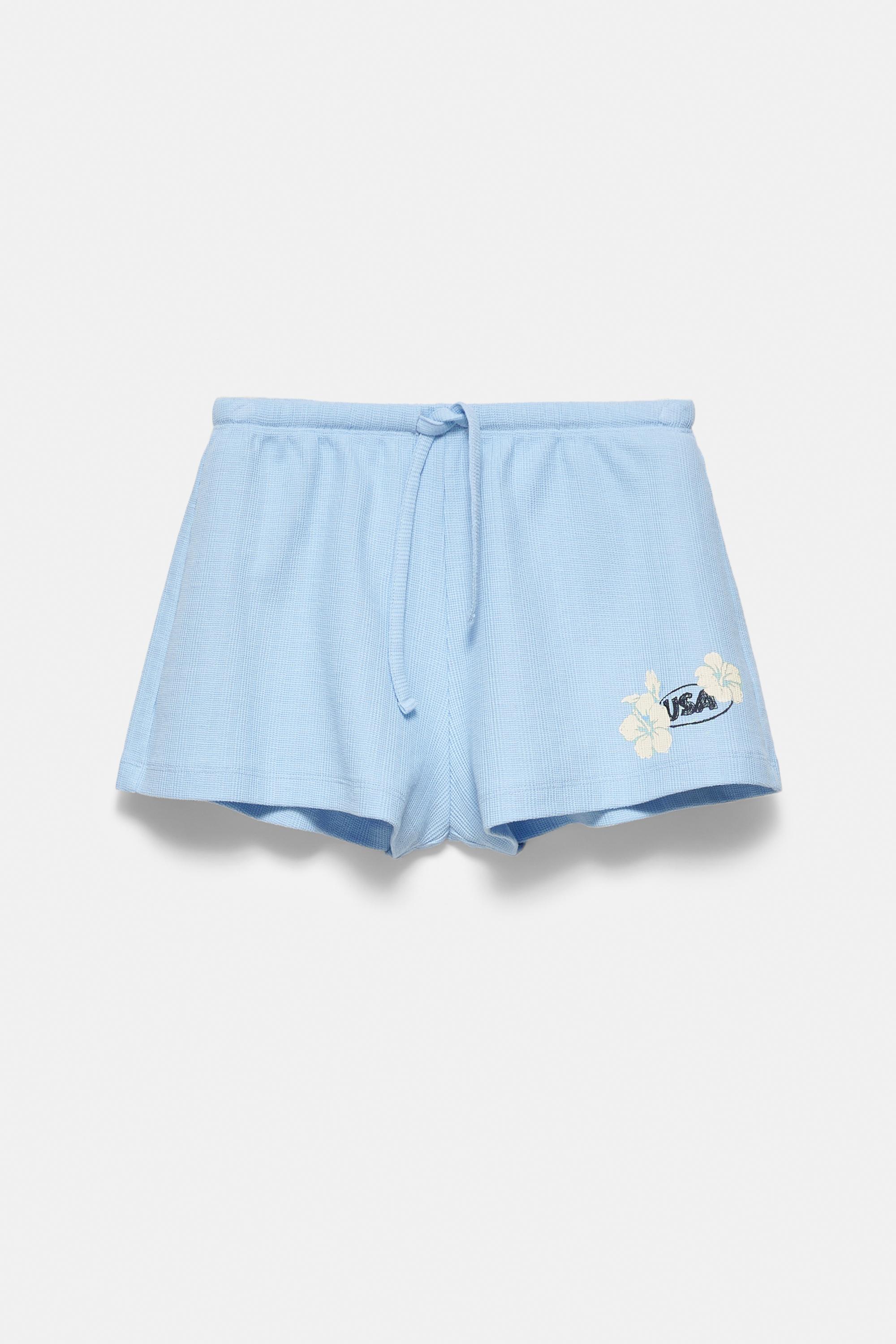 Floral textured shorts — Sky blue