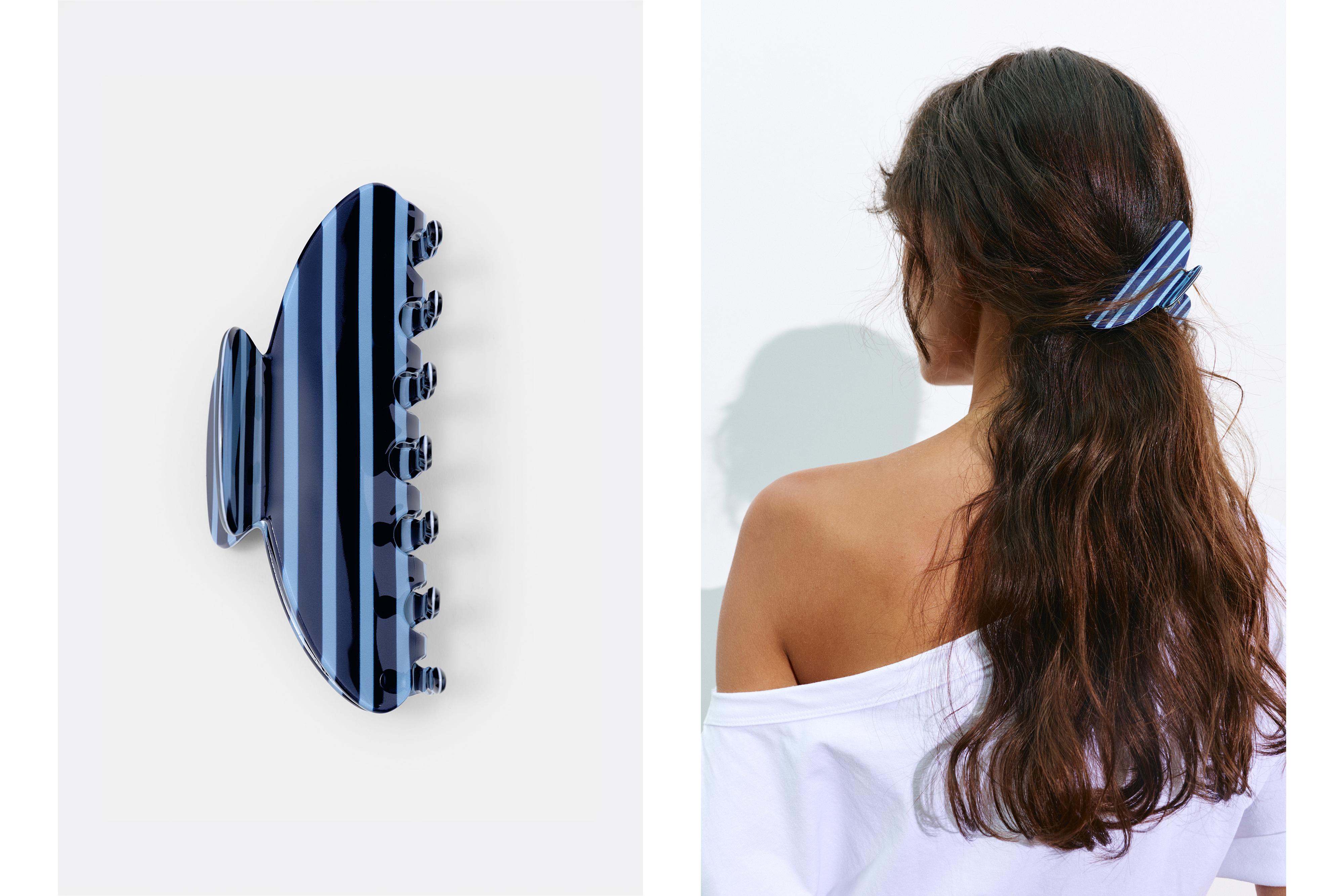 Striped hair clip — Blue