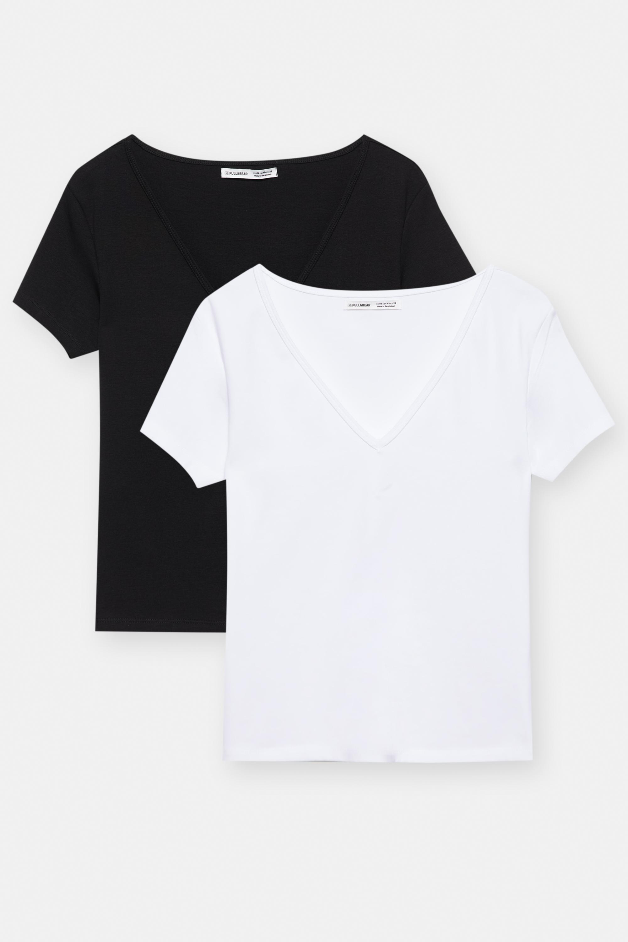 Pack of V-neck T-shirts — White/Black