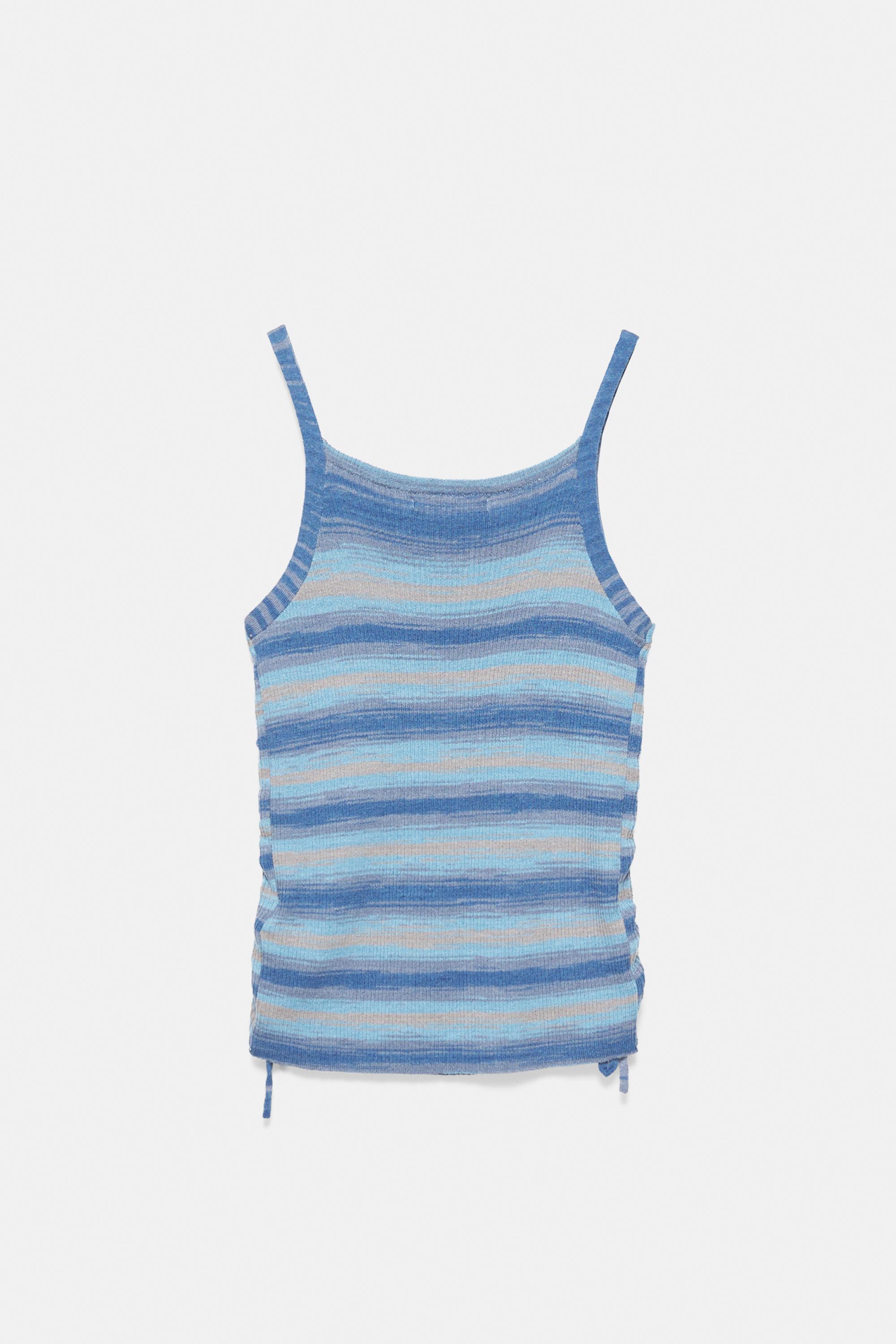 Gathered knit strappy top — Blue