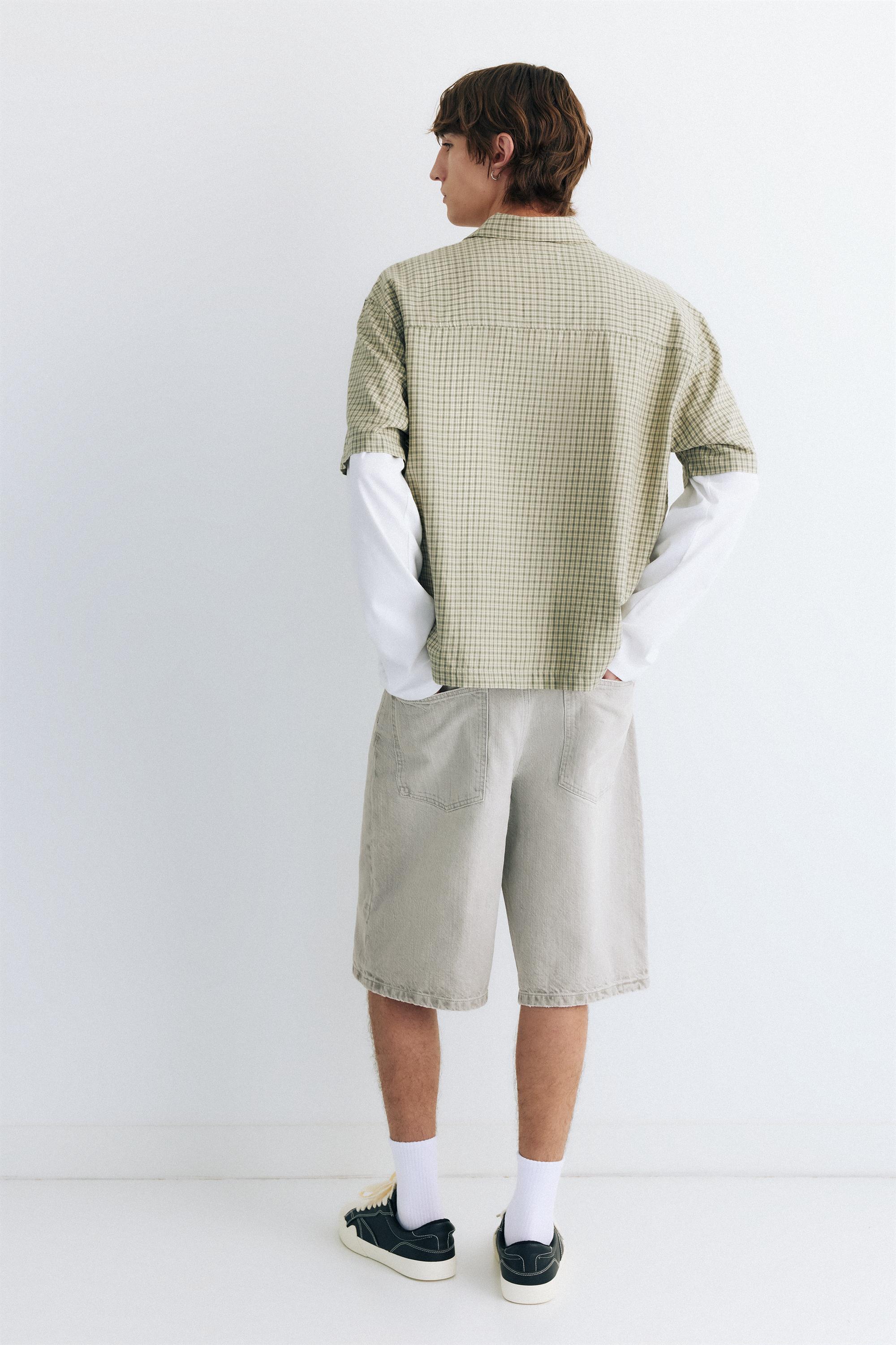 Short sleeve check shirt — Green/Ecru