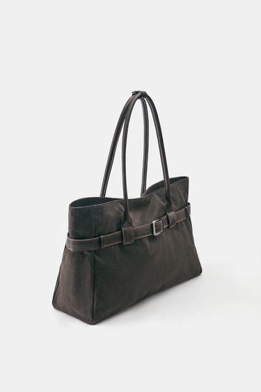 Suede buckle-detail shopper tote — Brown 3