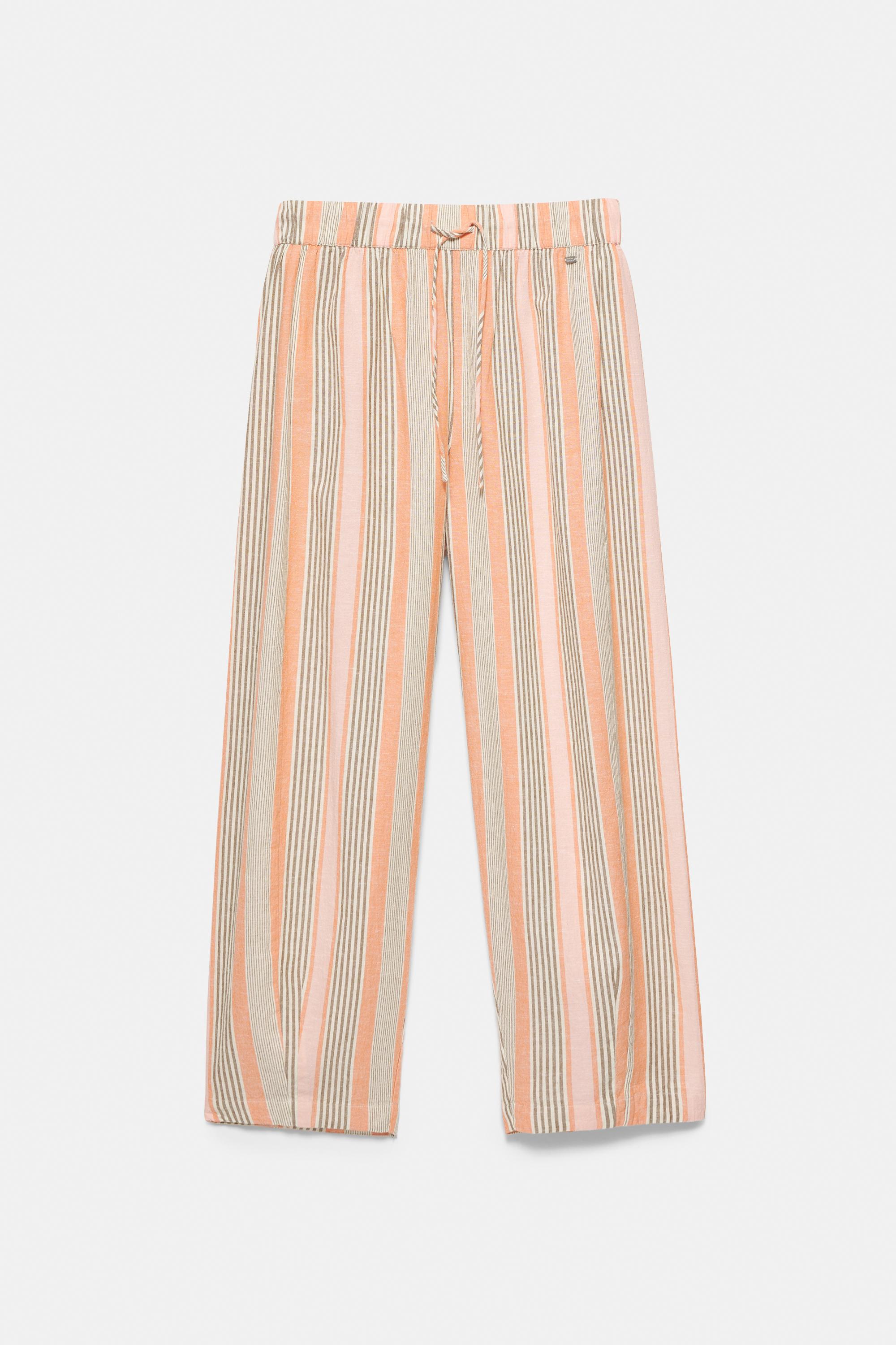Striped barrel trousers — Salmon