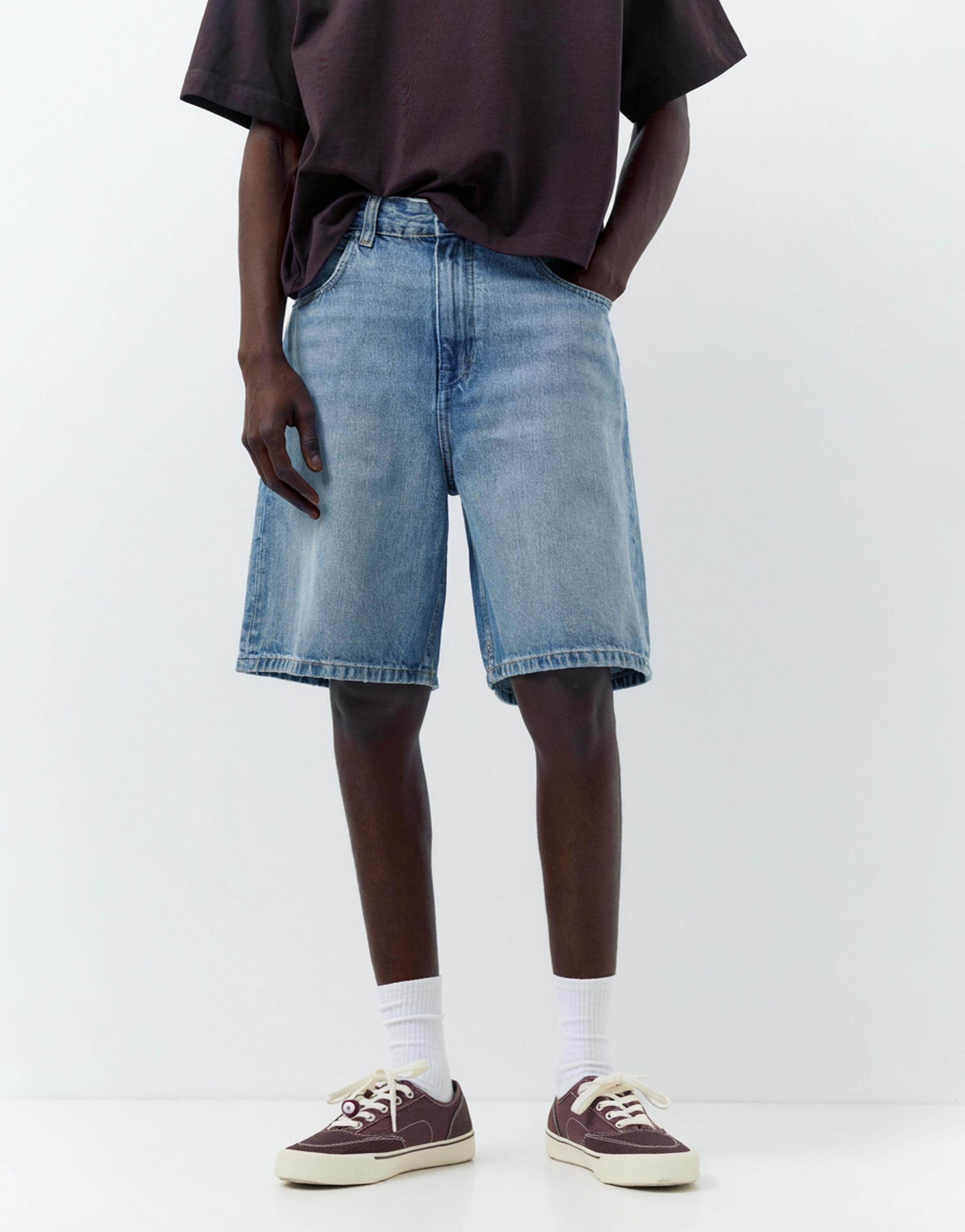 Baggy relaxed fit denim Bermuda shorts — Greenish blue