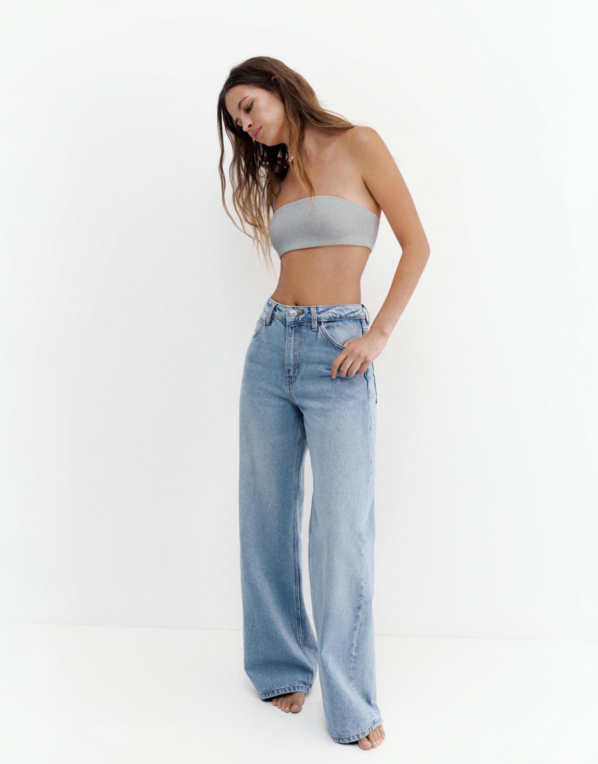 High-waist wide-leg jeans — Sky blue
