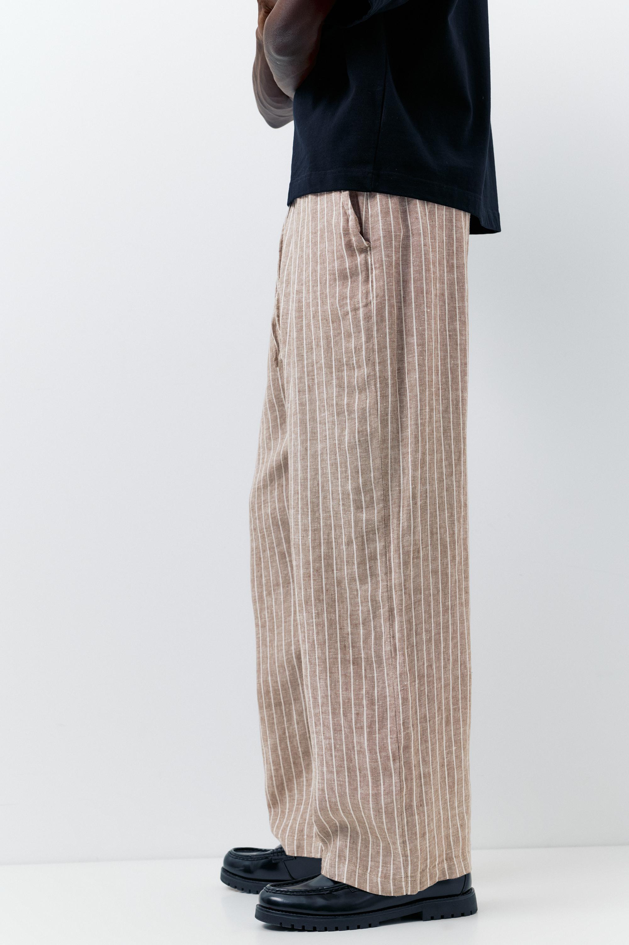 100% linen jogger trousers — Striped