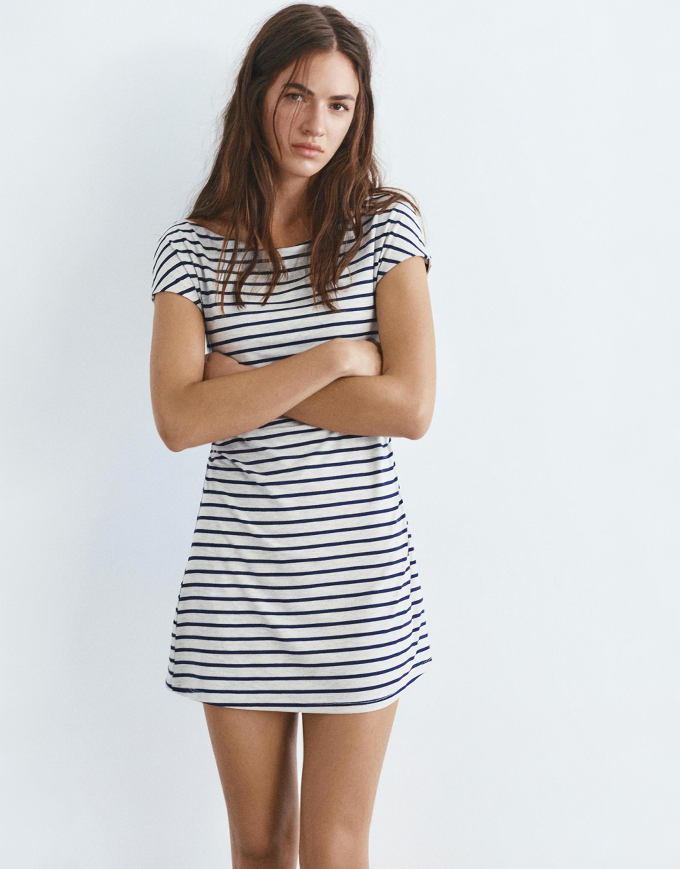 Short multi-position striped dress — Grey marl