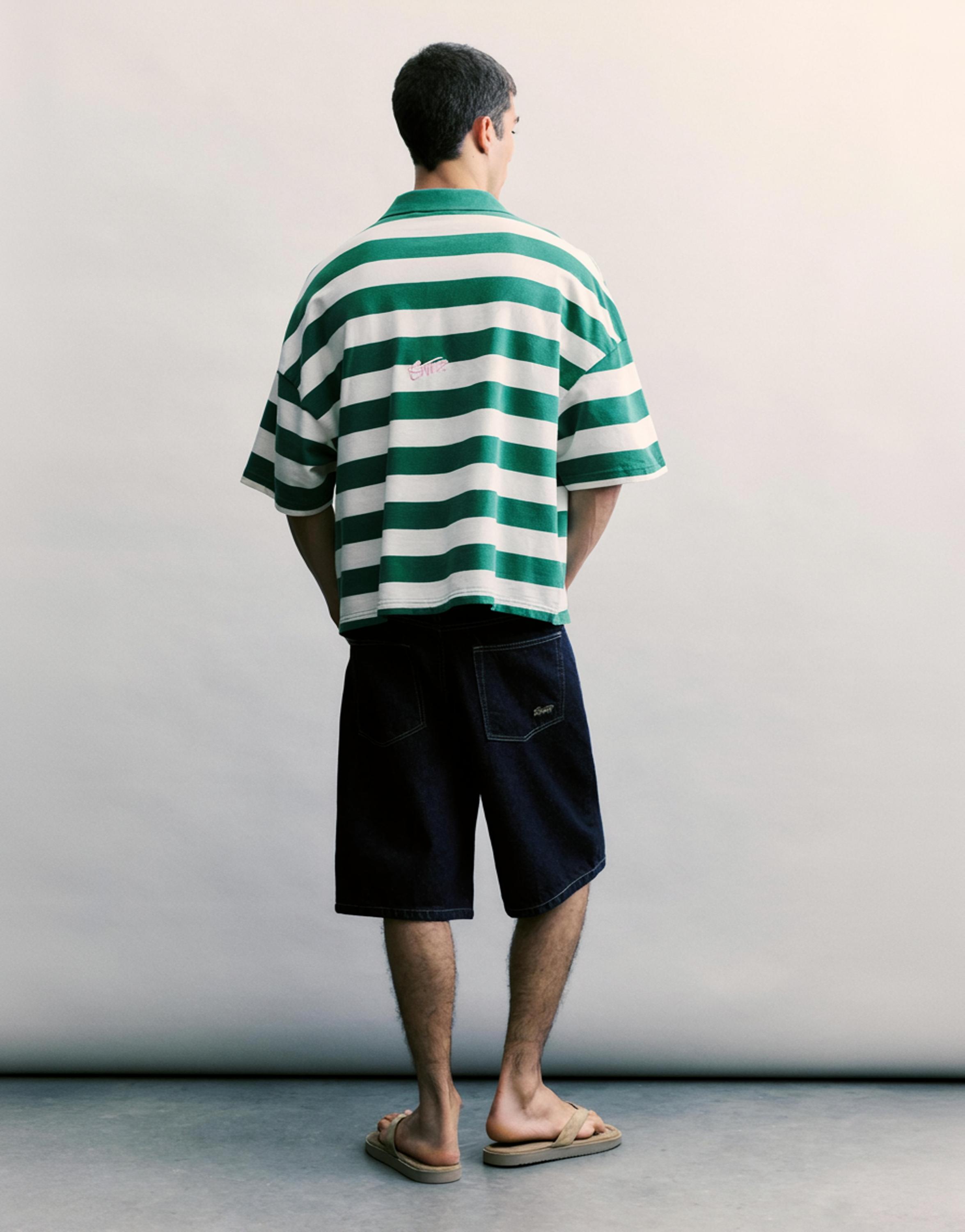 Çizgili boxy polo t-shirt - Görsel 8