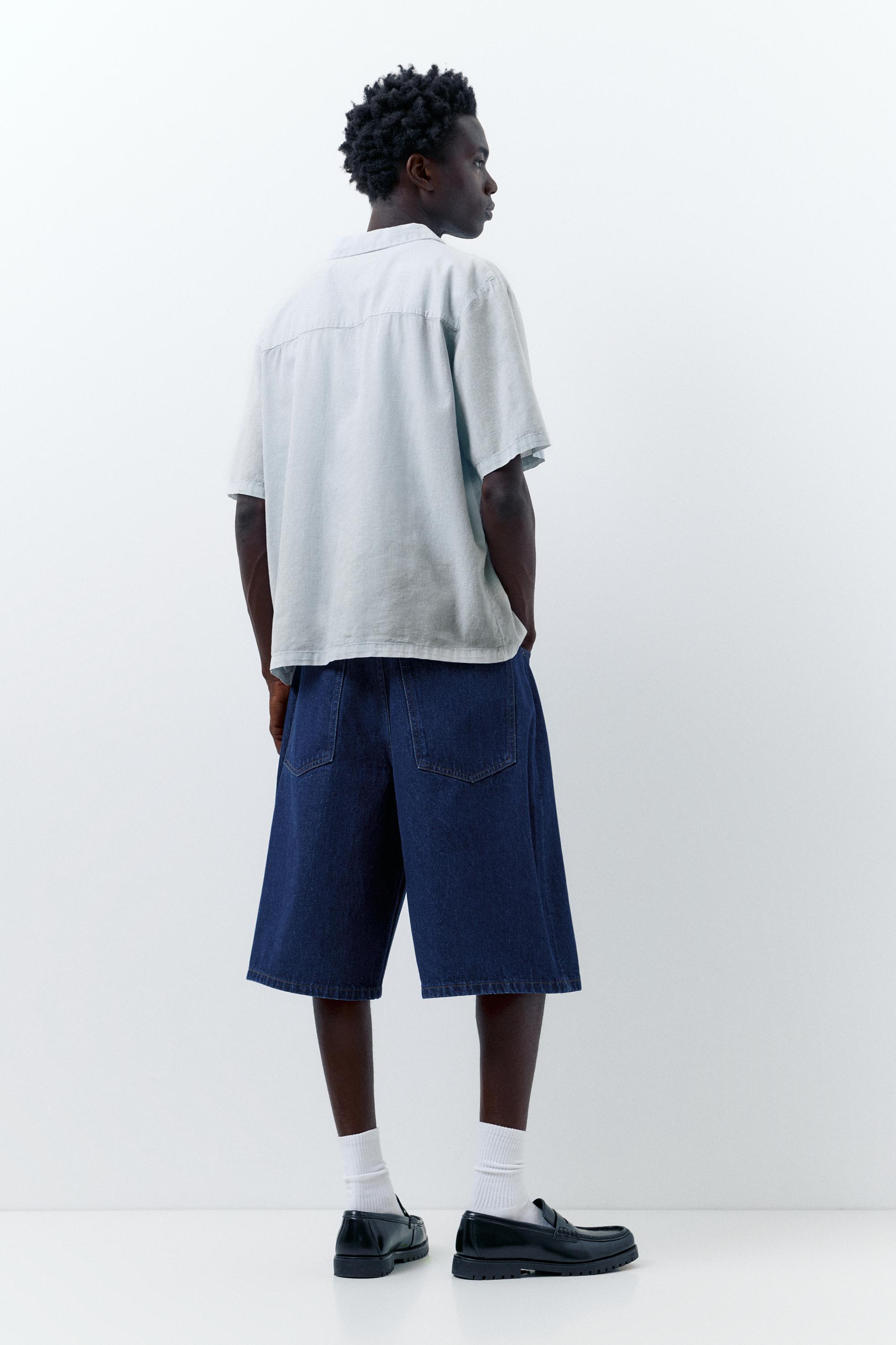 Short sleeve linen blend shirt — Pale blue