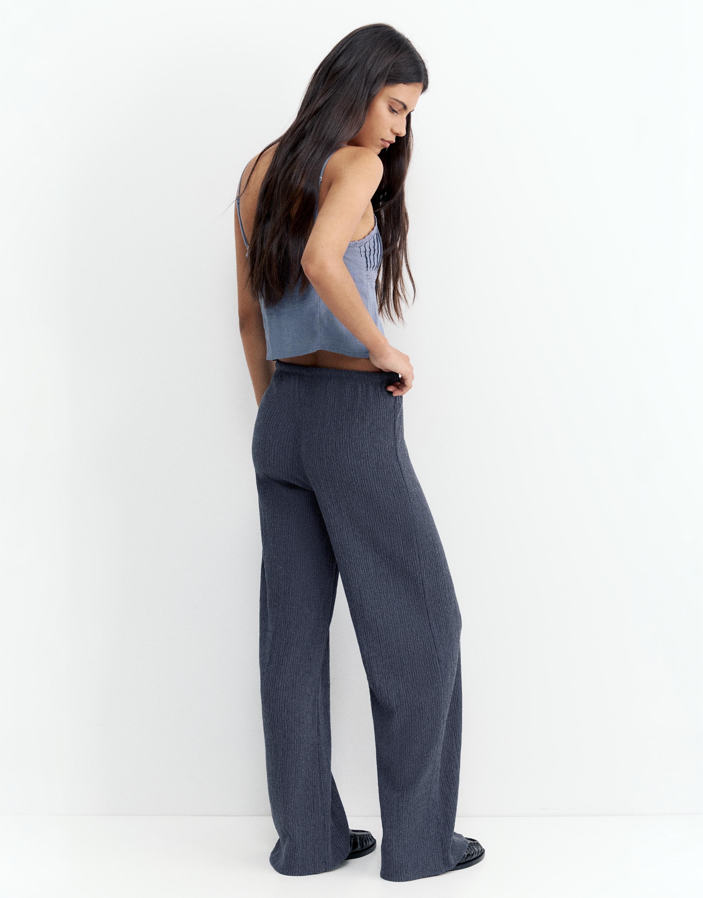 Wide-leg crepe trousers — Navy