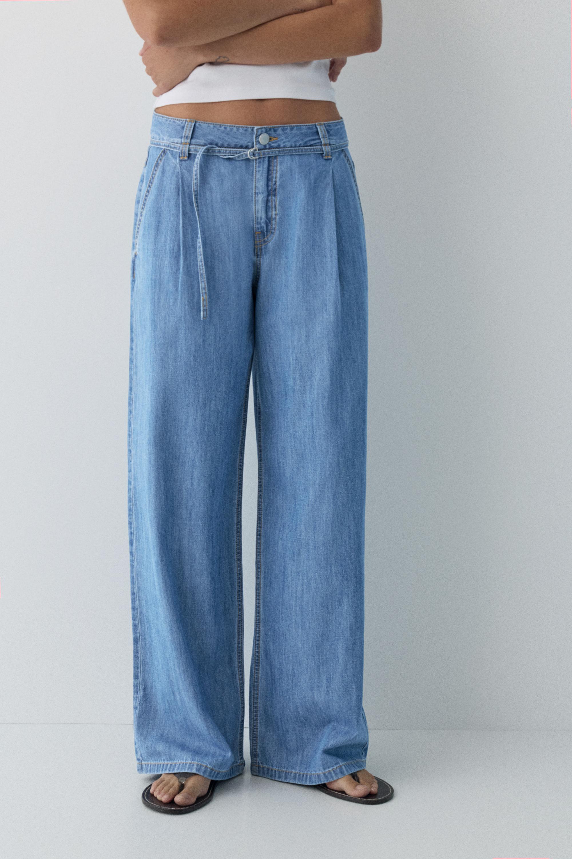 Wide-leg drawstring jeans — Pale blue