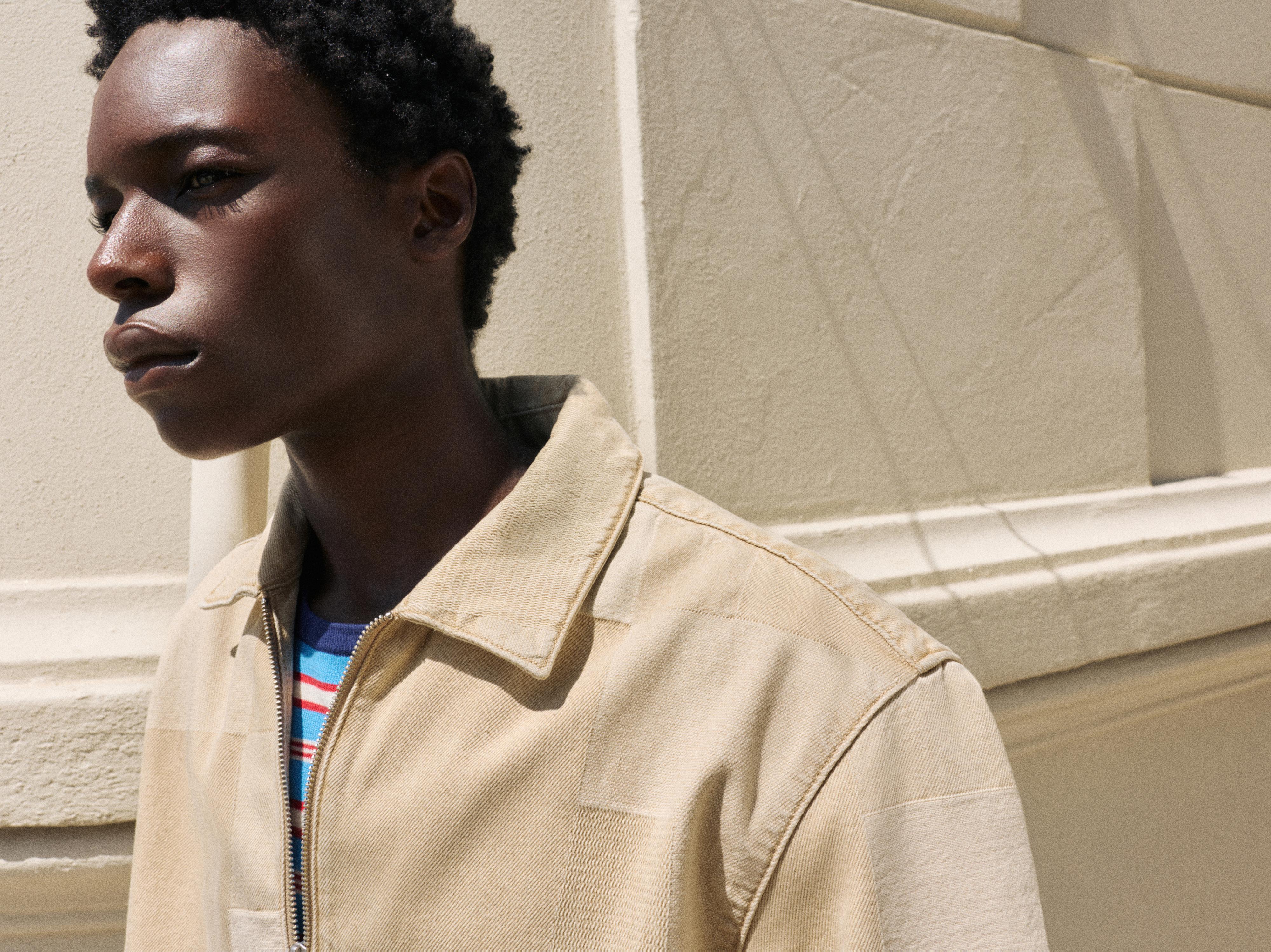 Jacquard denim shirt with zip — Medium ecru