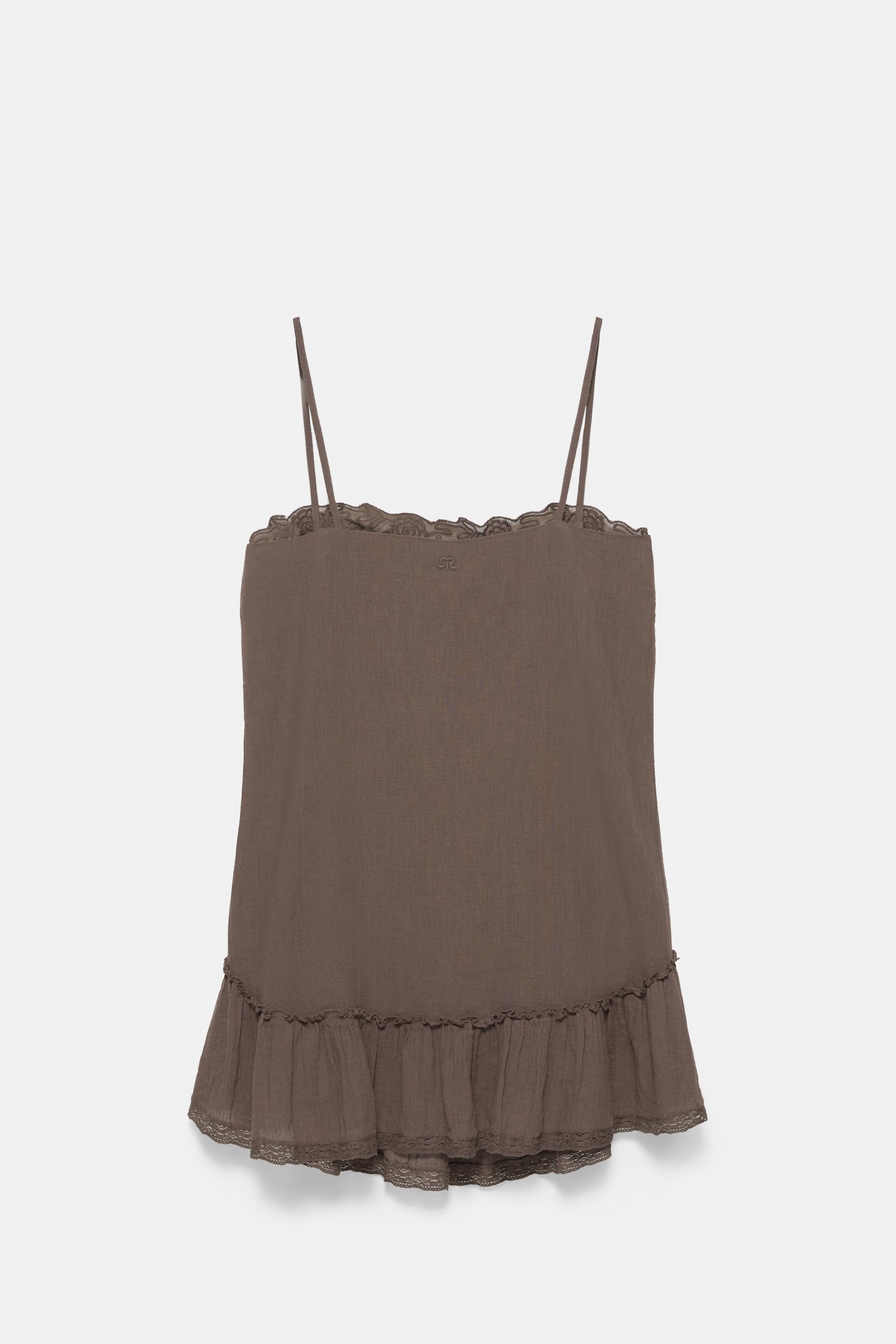 Brown dress with ruffled hem — Brown