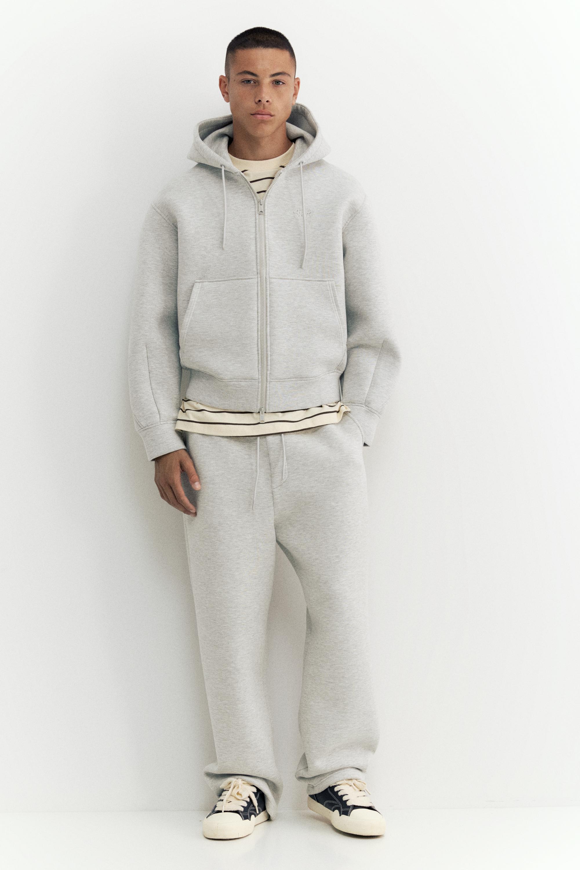 Neoprene-effect zip-up hoodie — Grey marl