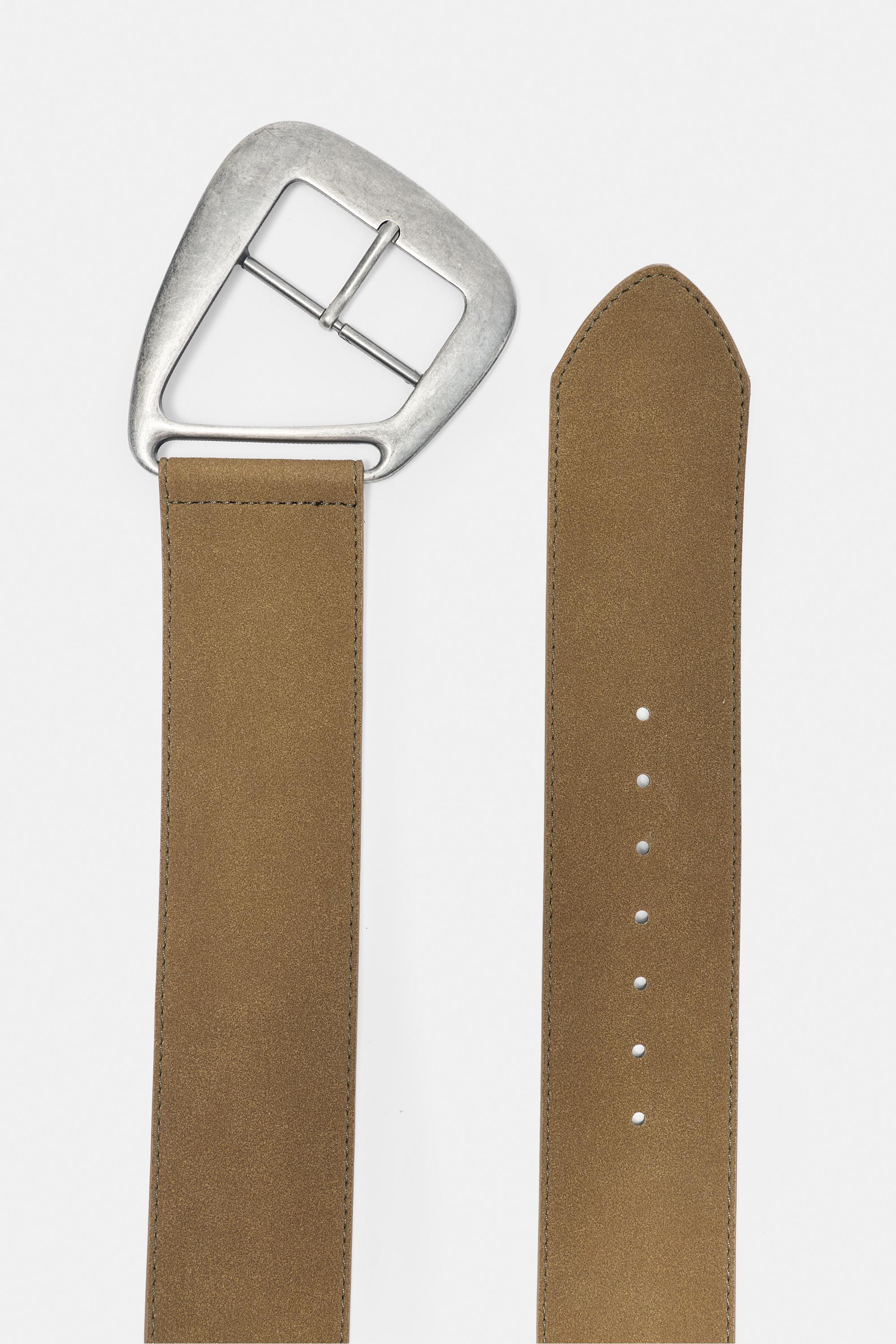 Asymmetrical buckle belt — Khaki-t