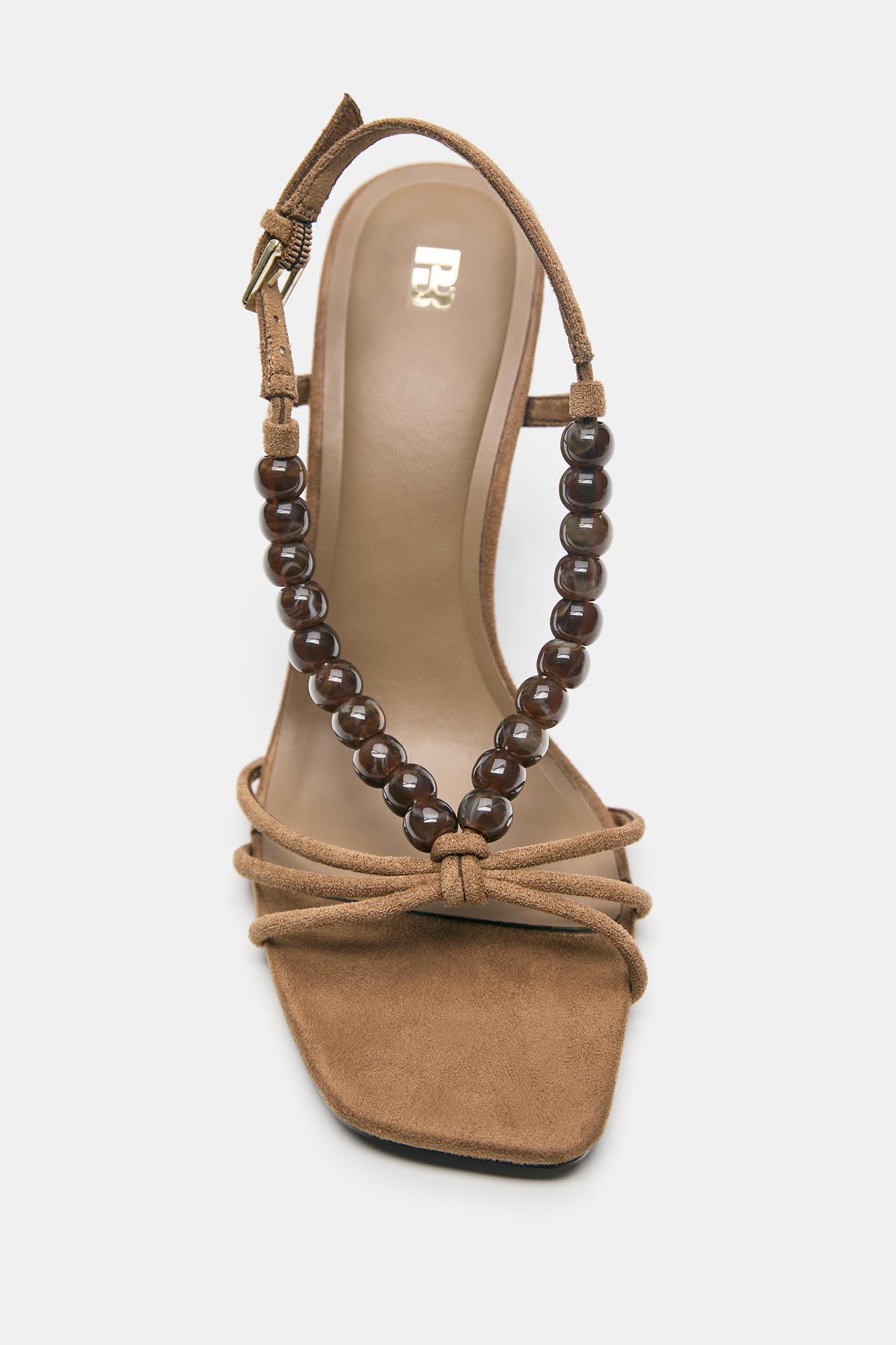 Beaded heeled sandals — Brown