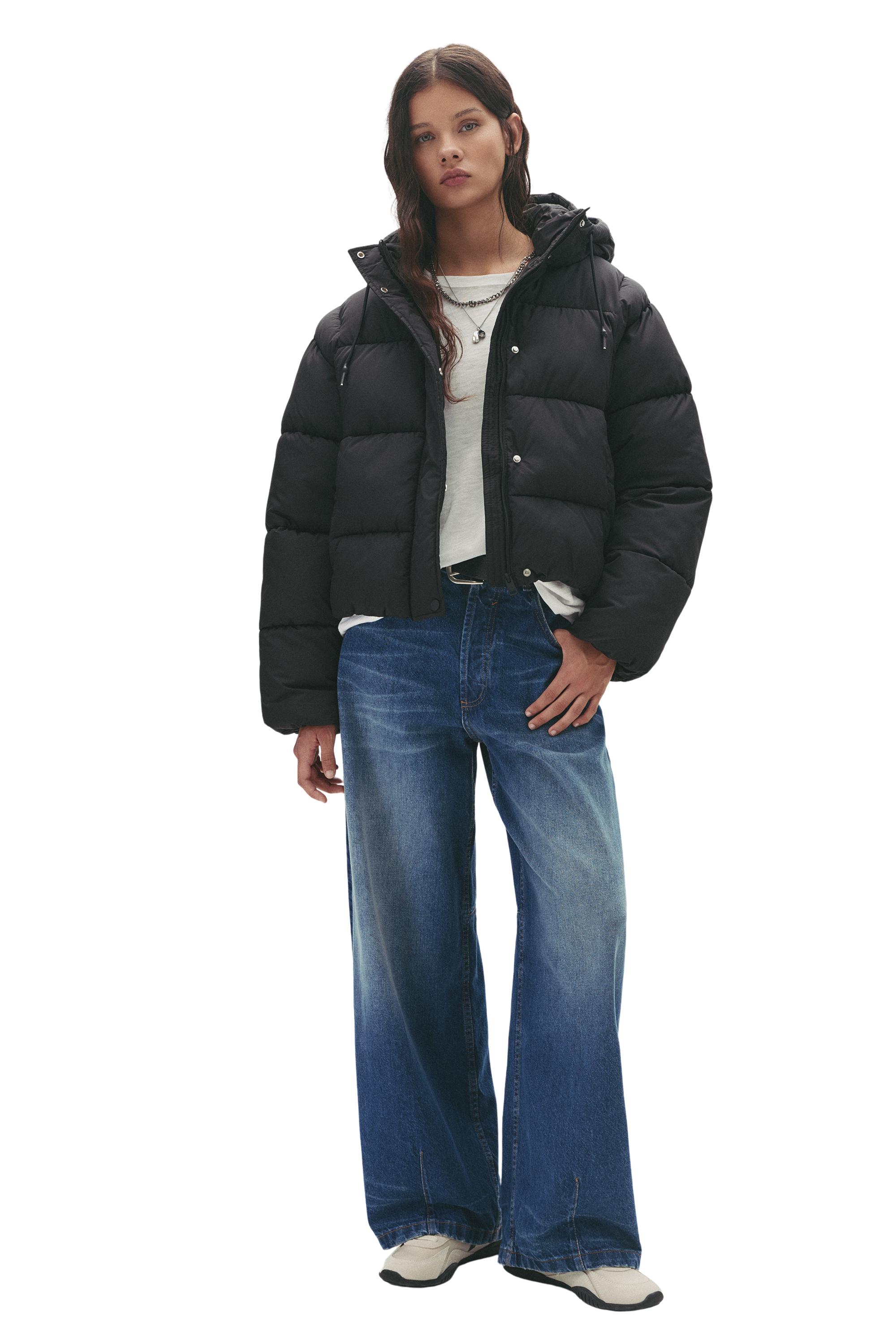 Hooded Padded Jacket — Black