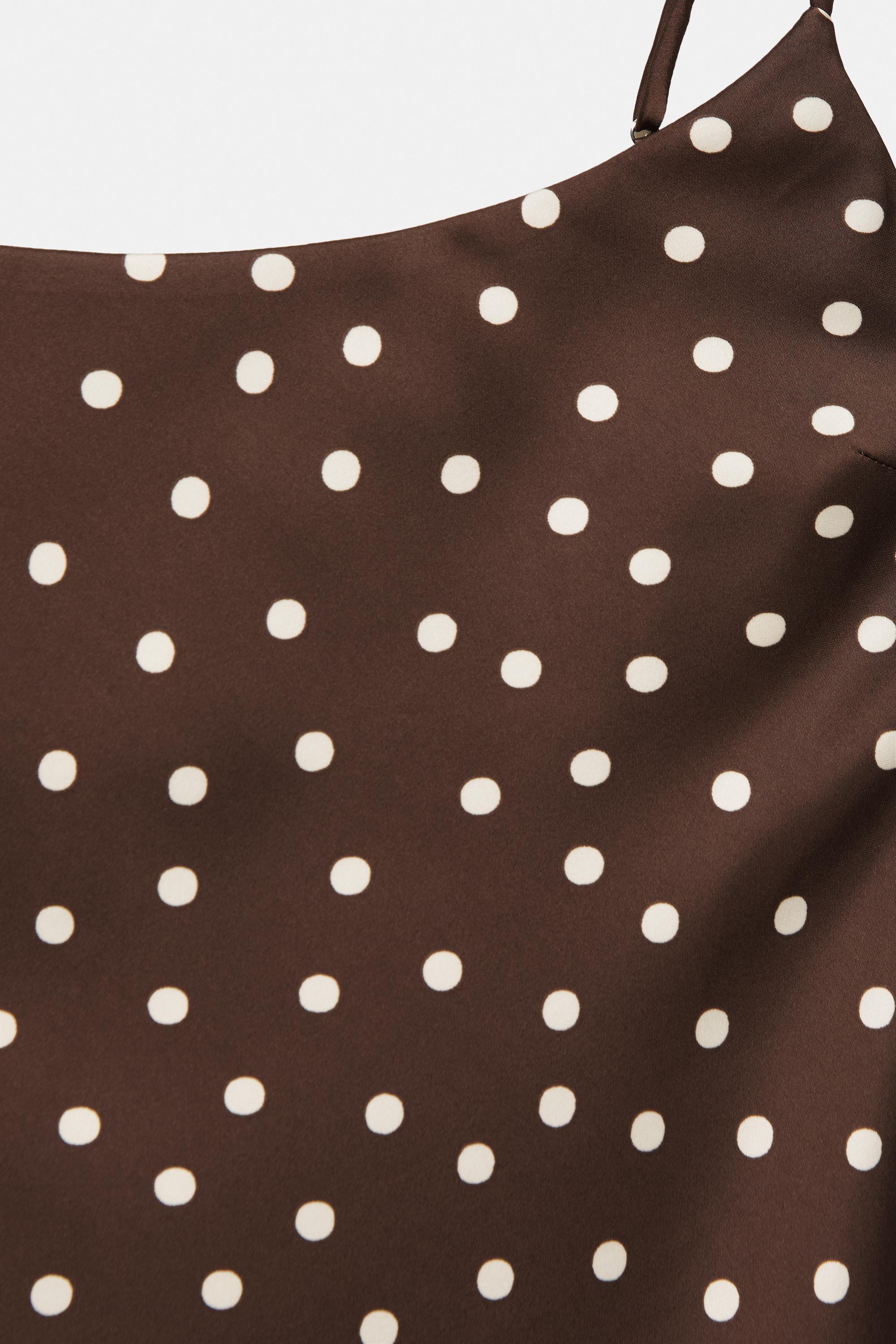 Short satin strappy dress — Brown/Ecru