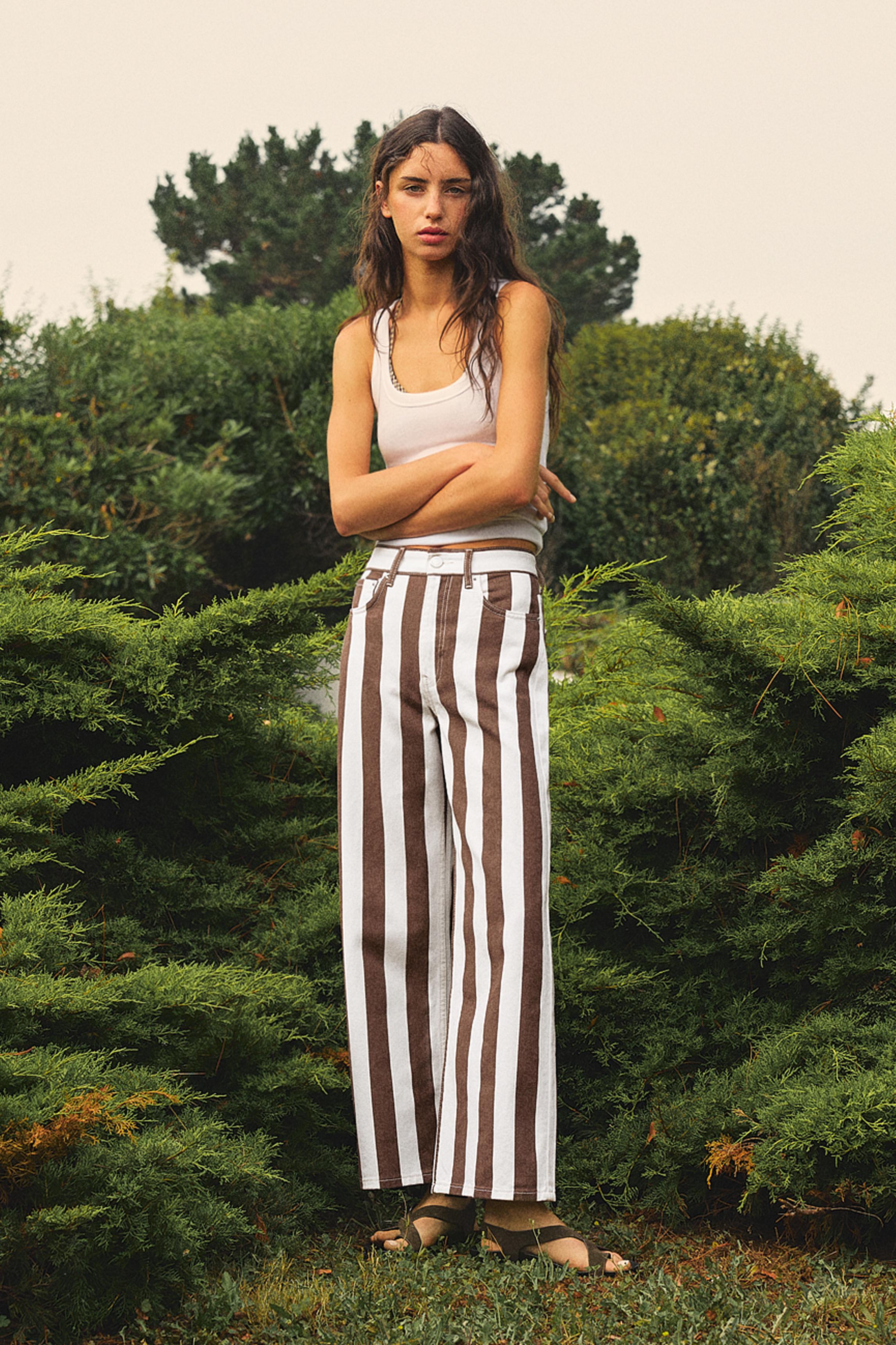 Striped straight-leg trousers — Brown
