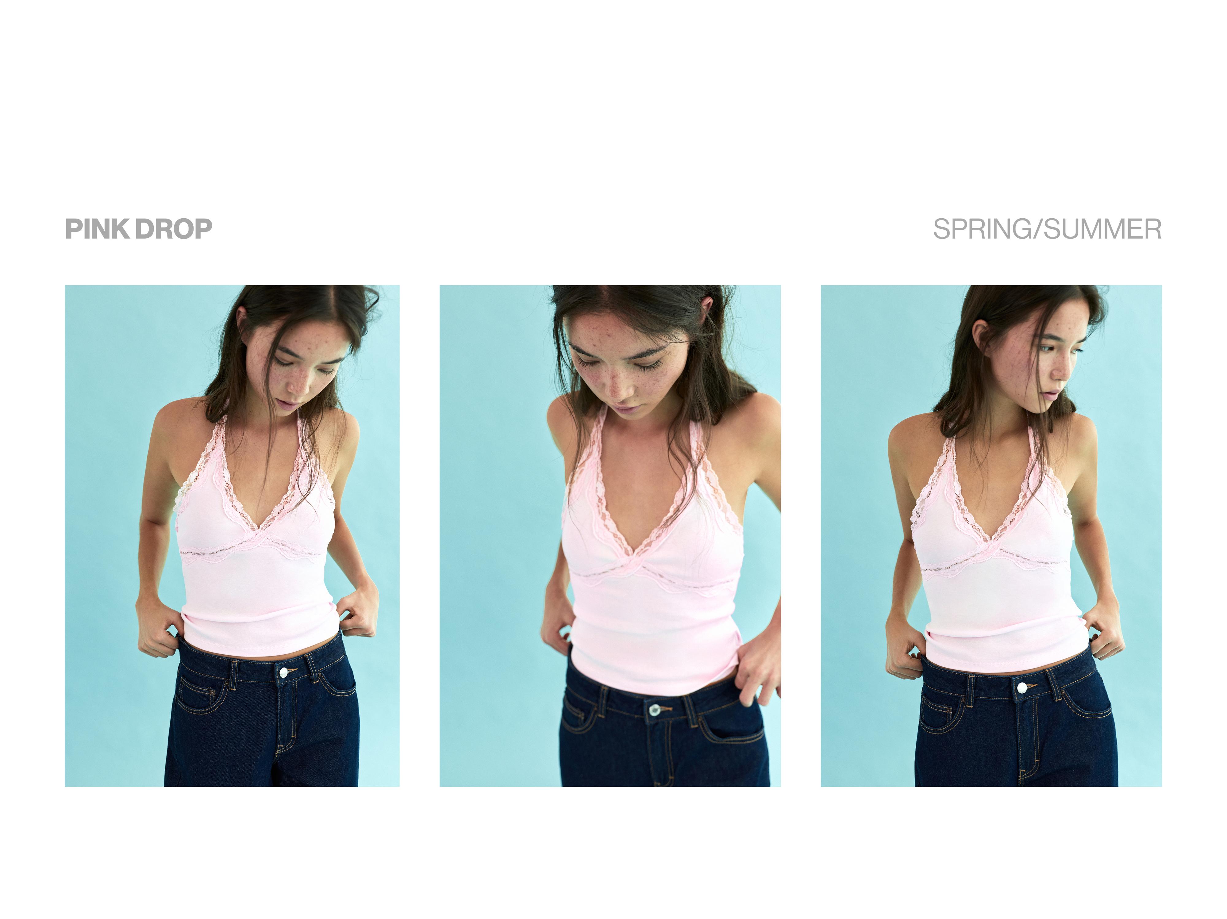 Lace-trimmed halter top — Pink