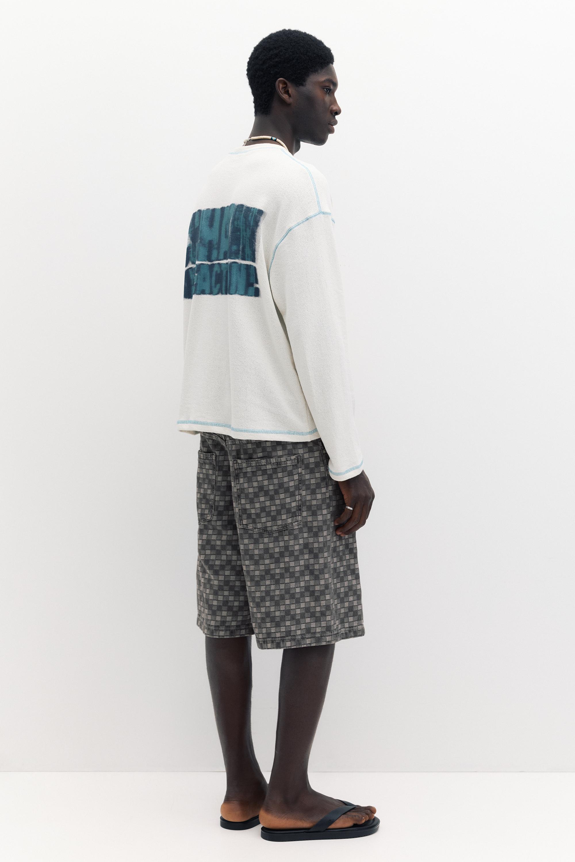 Checked denim Bermuda shorts — Faded black