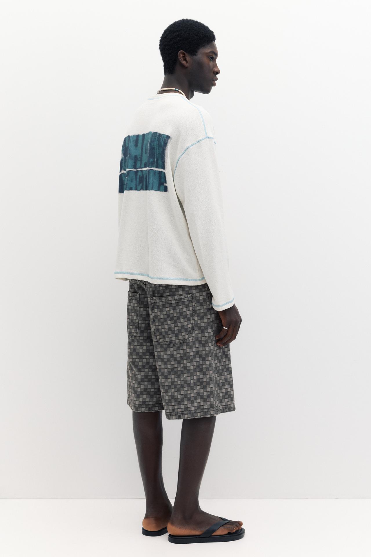 Checked denim Bermuda shorts — Faded black